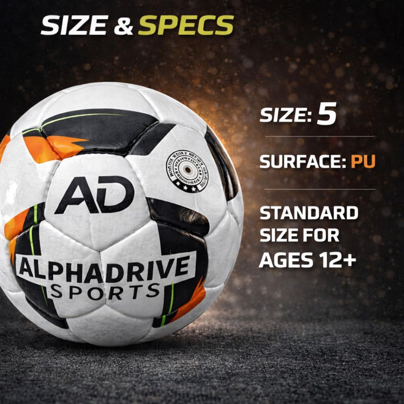 AlphaDrive Football - Size 5 (White) | PU Leather, 32 Panels, Match Ball, Tournament Play, Suitable for Turf & Grass