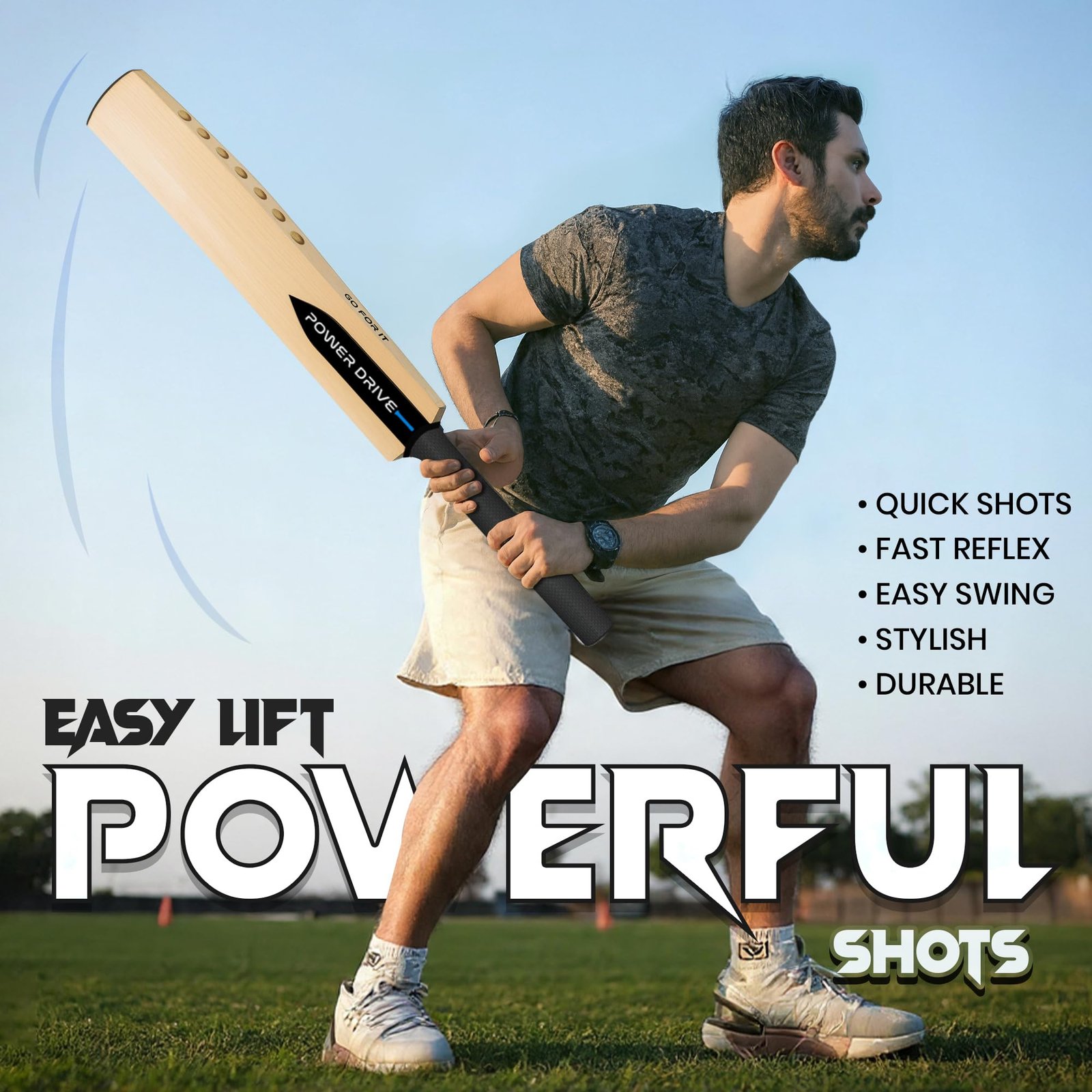 Jaspo Slog Power Drive Tennis-Wind Ball Cricket Bat Full Size, Poplar Willow Blade, Handle-Lightweight 1000-1050g, Shock-Absorbable Design | Toe Guard | Ideal for Indoor/Outdoor, Gully & Box Cricket