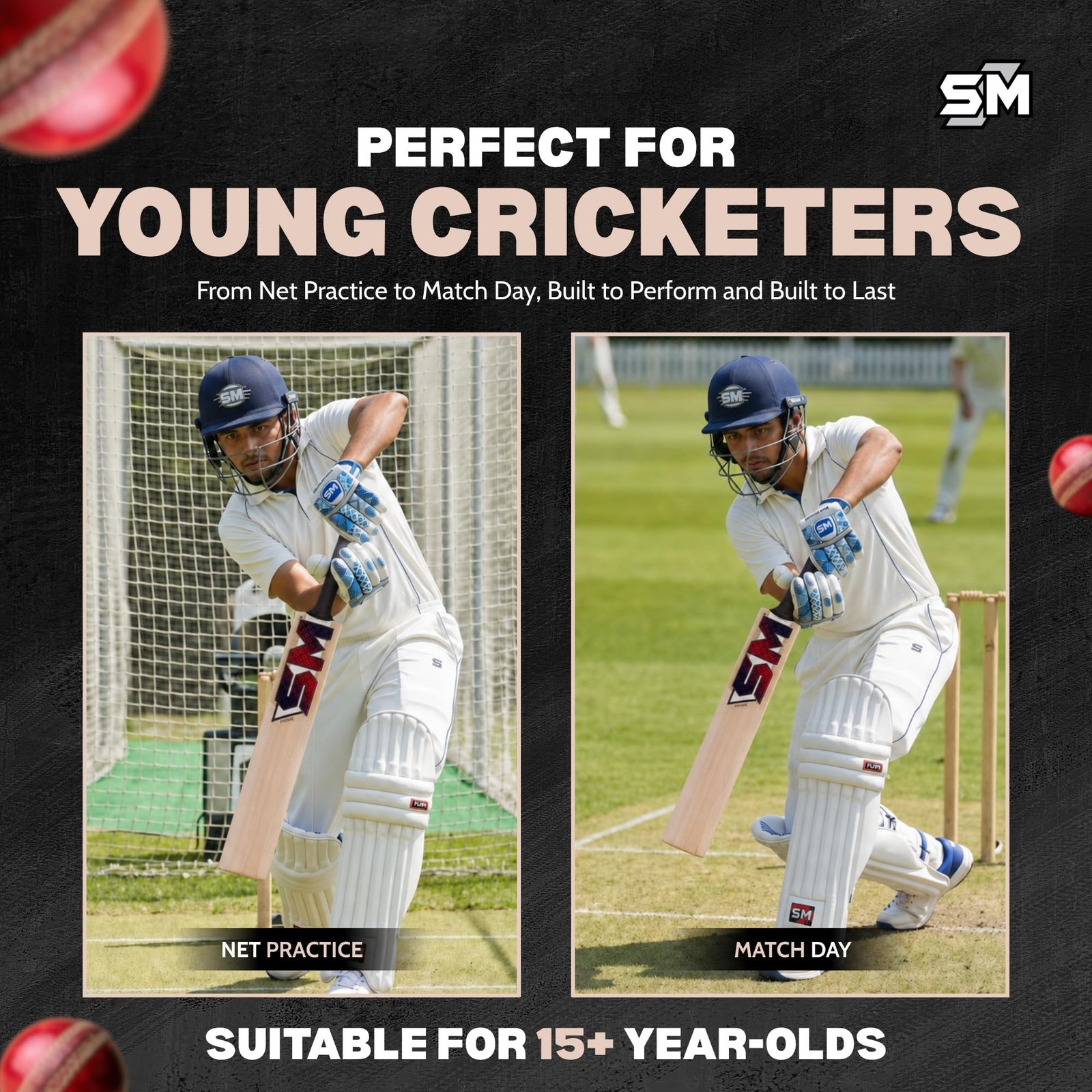 SM Prime Kashmir Willow Cricket Bat | Premium Grade Willow | Wooden Cricket Bat | Massive Profile | Super Thick Edges | Rebound Technology | Advanced Club & Academy Cricket Bat | Size SH