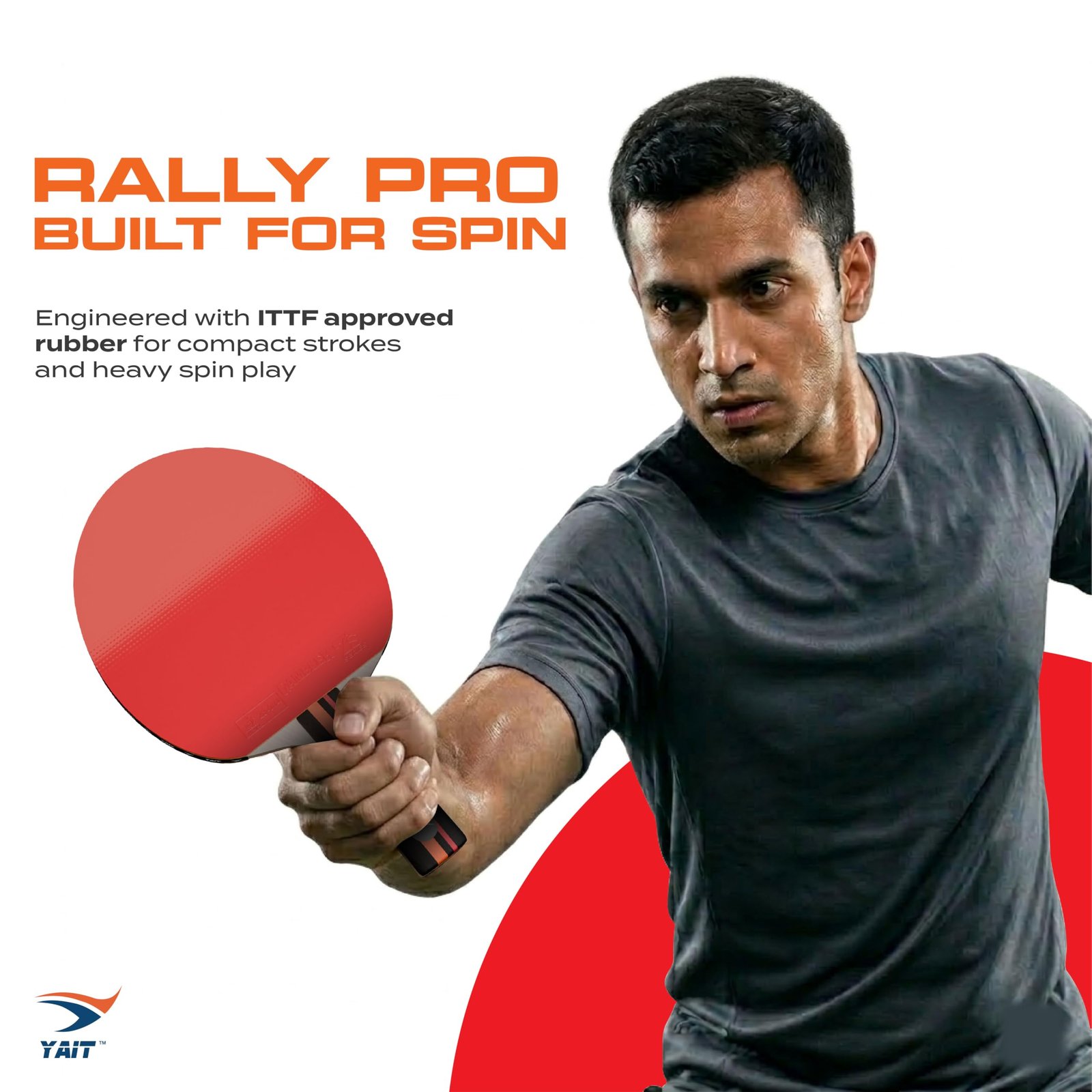 YAIT Rally Pro ITTF Approved Table Tennis Racquet | Gambler 7S Rubber | 7 Ply Blade | High Spin | 2.1mm Sponge | TT Paddle with Cover | Ping Pong Bat Racquet for Indoor/Outdoor| for Intermediate Level