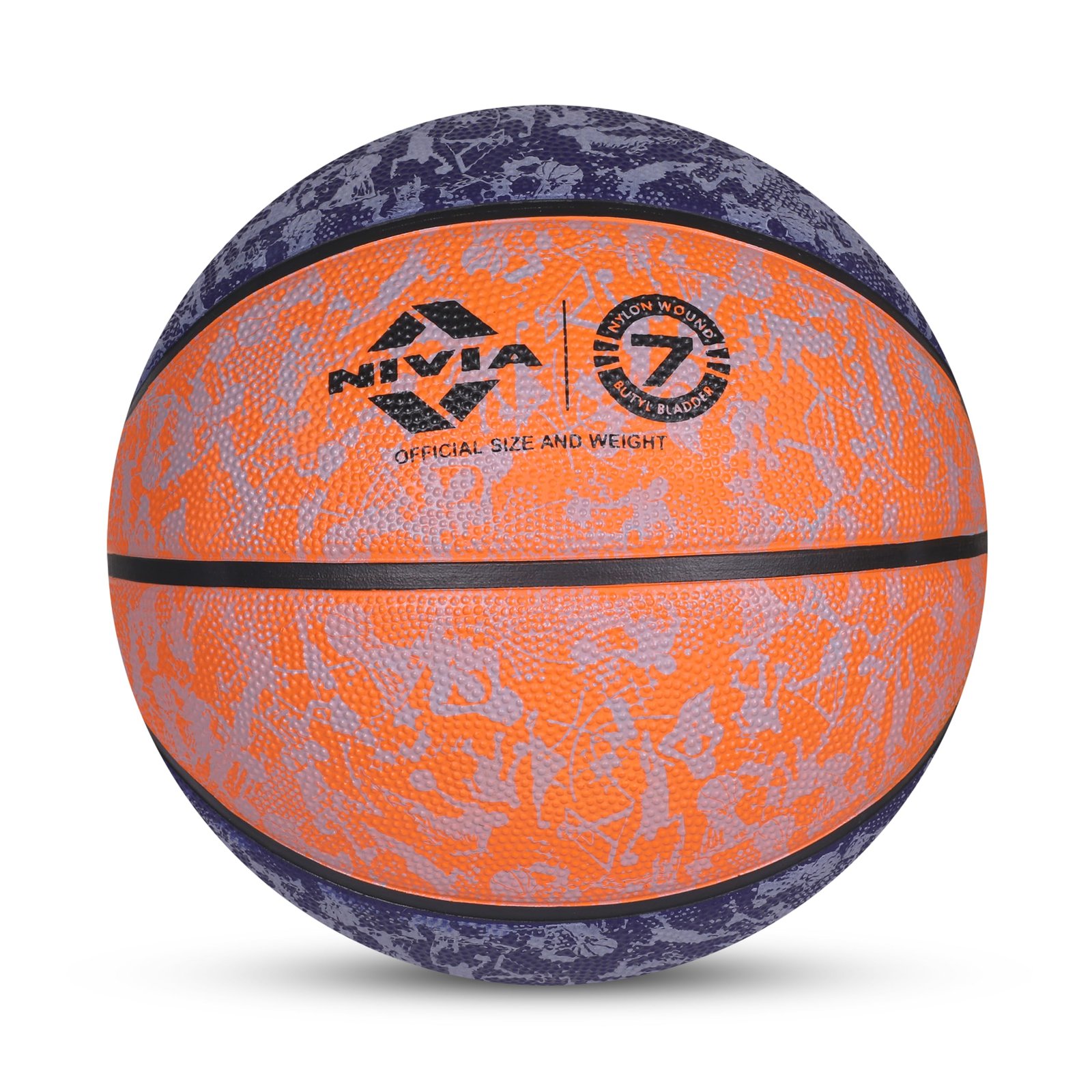 Nivia Graffiti Basketball, As per Basic Standard, 8 Panels, Molded Durable Rubber, Butyl Threadwounded Bladder, Made for Beginners, to Play on All Indoor & Outdoor Surfaces (Size - 7, Blue-Orange)