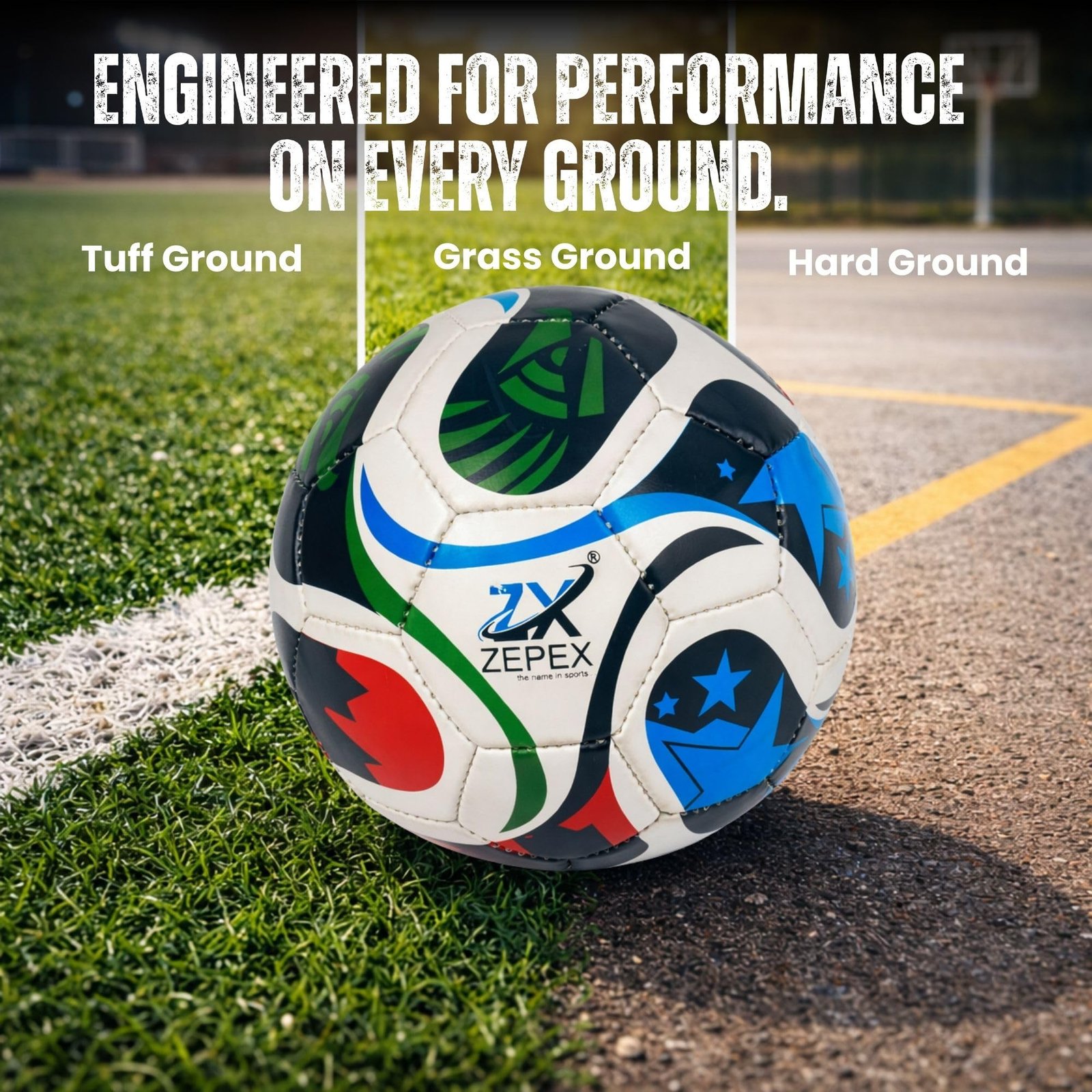GENUFIDE Street Football Size 5 | 32 Panel PU Leather Football | Multicolor Foot Ball for Men | Professional Match Quality | Durable Outdoor Training & Street Play Ball Pro