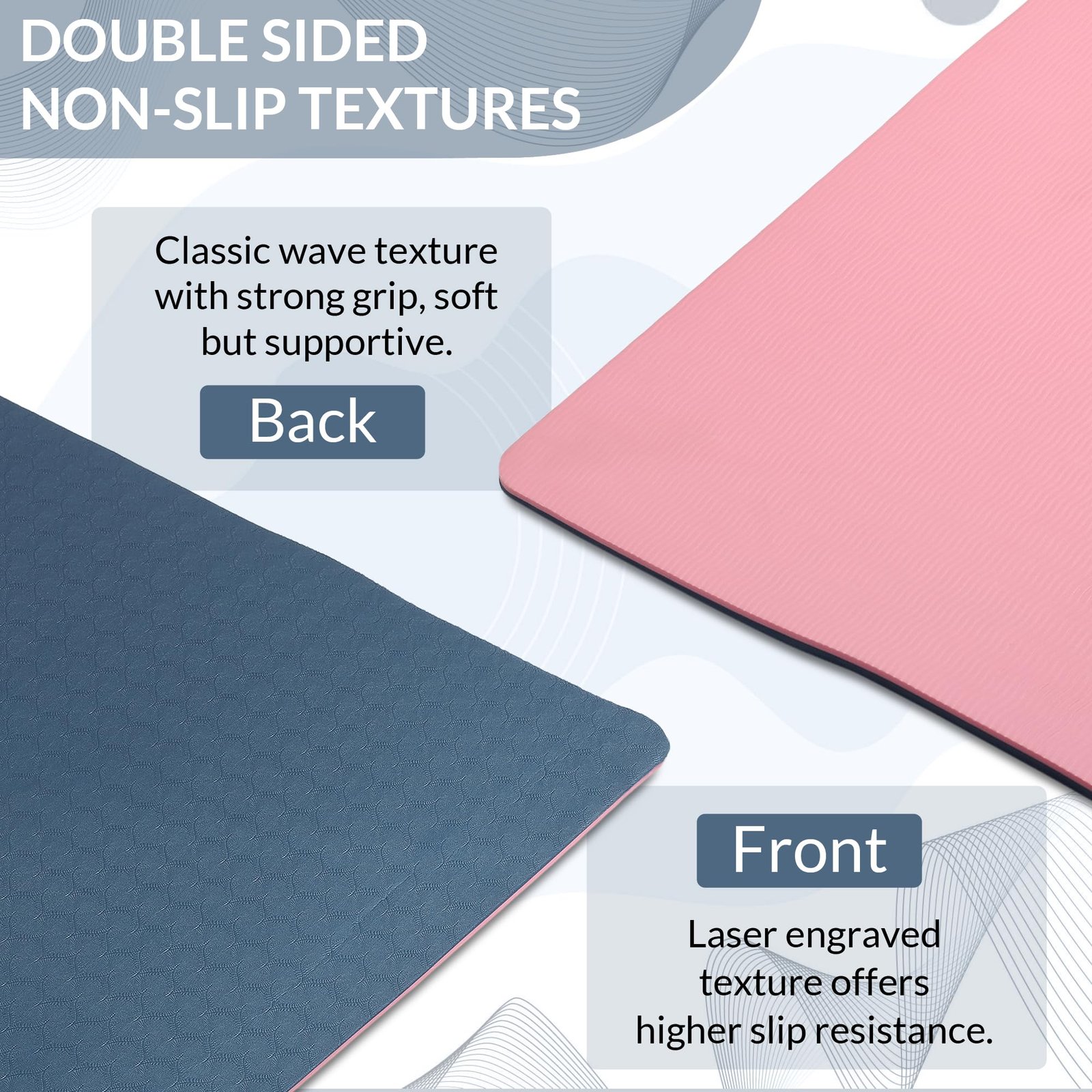 Fitness Mantra® TPE Dual Color Anti-Slip Yoga Mat with Cover Bag for Gym Workout and Yoga Exercise for Men & Women Fitness| 1 Piece| 6mm| 24"x72"| Dual Color| Premium| Navy + Pink|