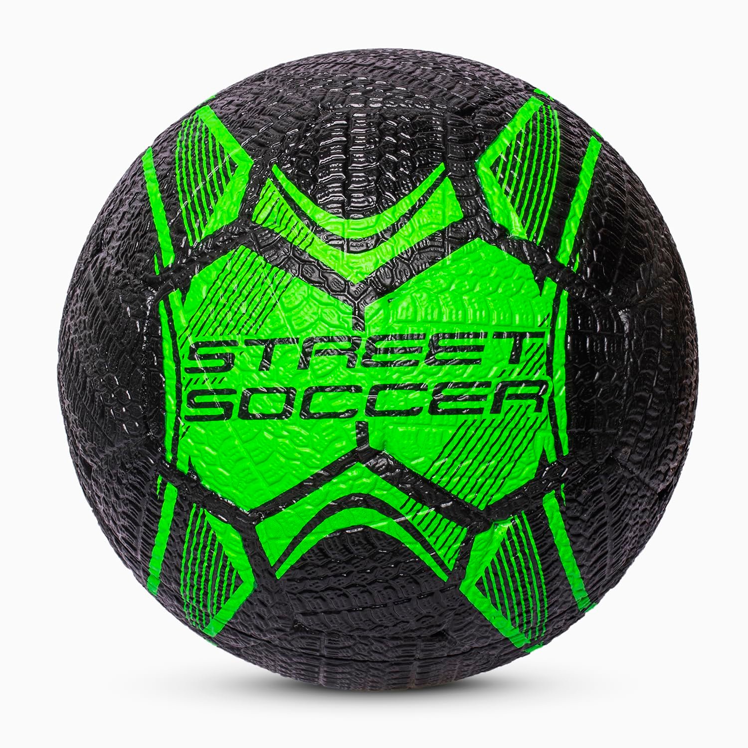 Vector X Street Soccer Rubber Moulded Indoor/Outdoor Water-Resistant Football with Butyl Bladder, Black-Green, Size 5, Suitable for Match and Training for Adults 15+ Years