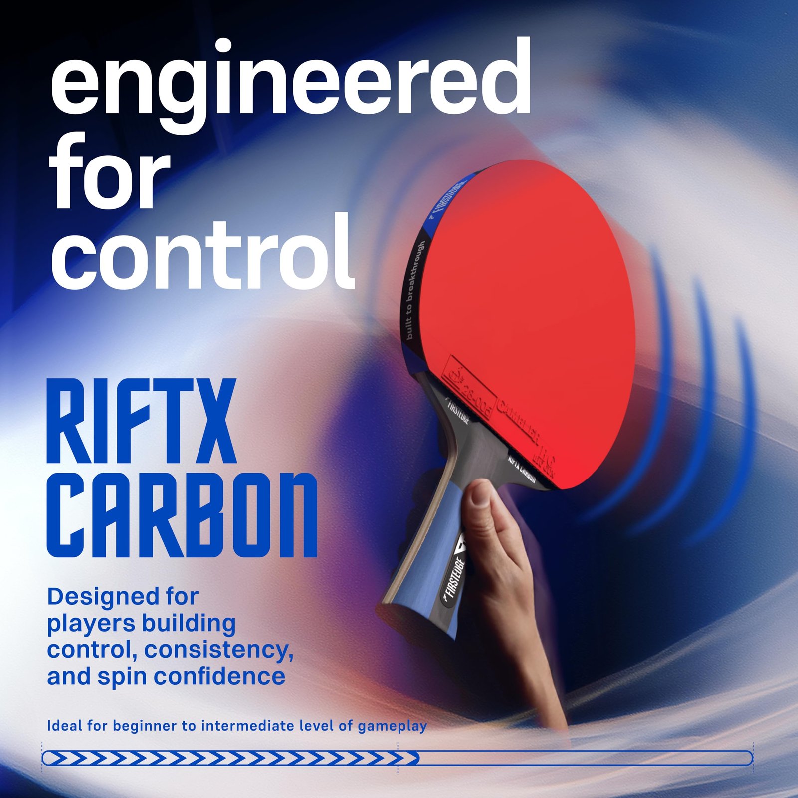 FirstEdge RiftX Carbon ITTF Approved Table Tennis Racquet | Russian Basswood Blade with Carbon Layers & Kiri Core | Ergonomic Handle TT Bat | Controlled Attack + Spin Rubber | Table Tennis Racket