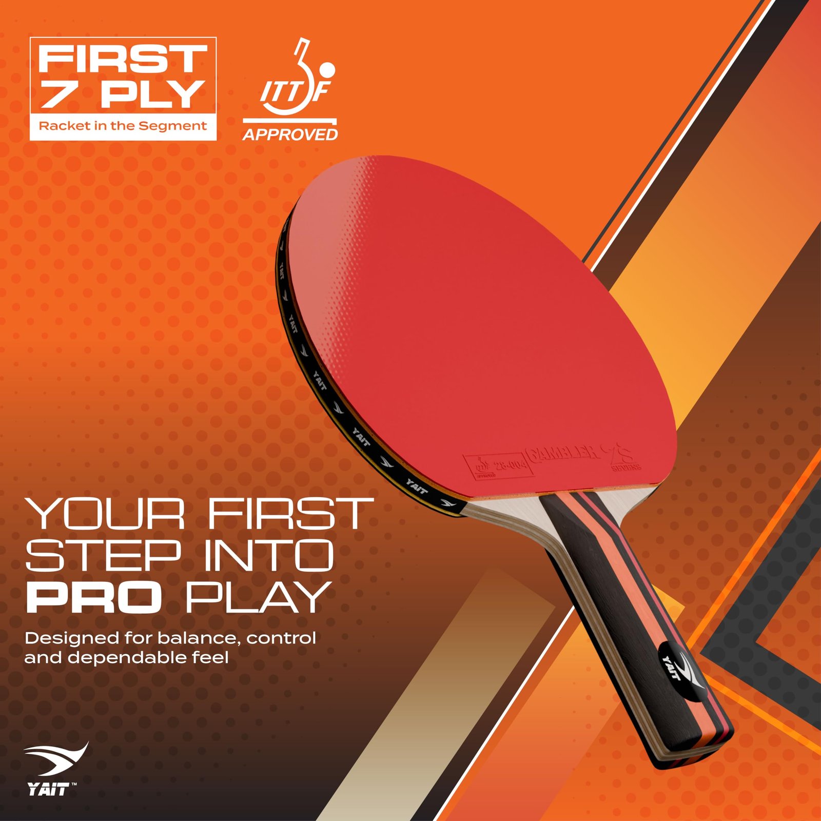YAIT Rally Pro ITTF Approved Table Tennis Racquet | Gambler 7S Rubber | 7 Ply Blade | High Spin | 2.1mm Sponge | TT Paddle with Cover | Ping Pong Bat Racquet for Indoor/Outdoor| for Intermediate Level
