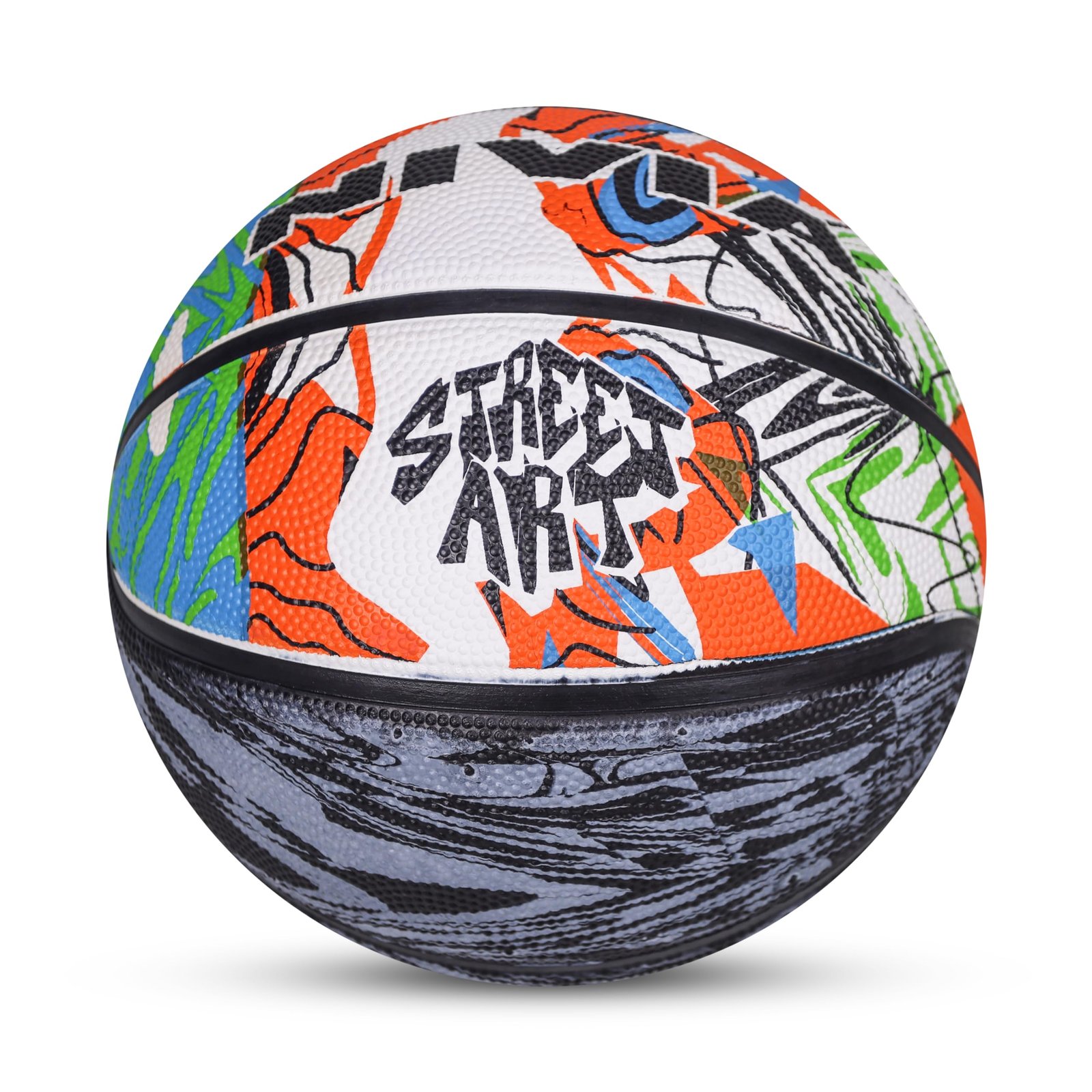 NIVIA Street Art Basketball, As per Basic Standard, 8 Panels, Molded Durable Rubber, Butyl Threadwounded Bladder, Made for Beginners, to Play on All Indoor & Outdoor Surfaces