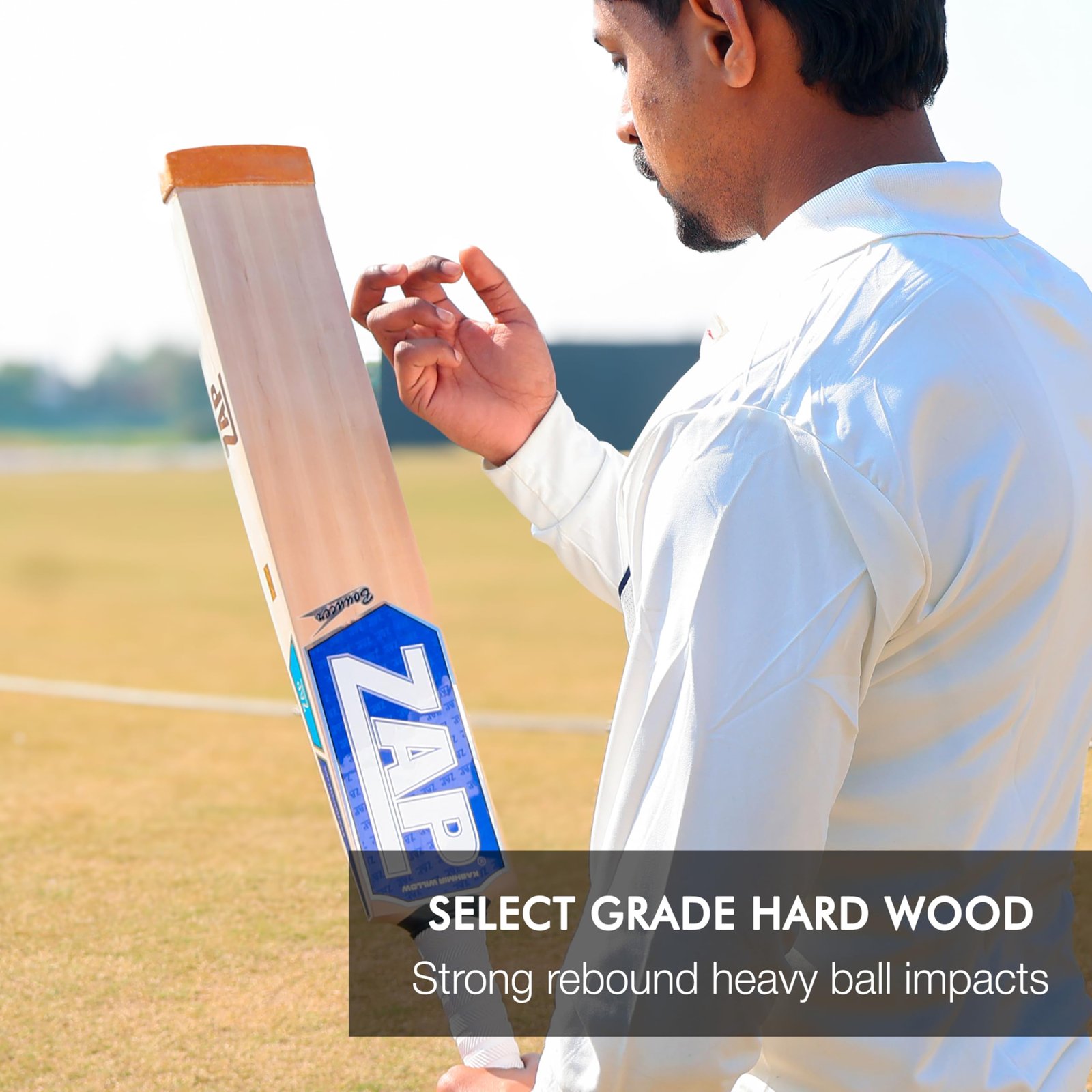 ZAP Bouncer Kashmir Willow Scoop Tennis Cricket Bat (35 Inches, Full Size SH) | 5 Scoop Design | Lightweight & Well Balanced | Ideal for Soft and Hard Tennis Ball | Tournament-Ready Tennis Bat