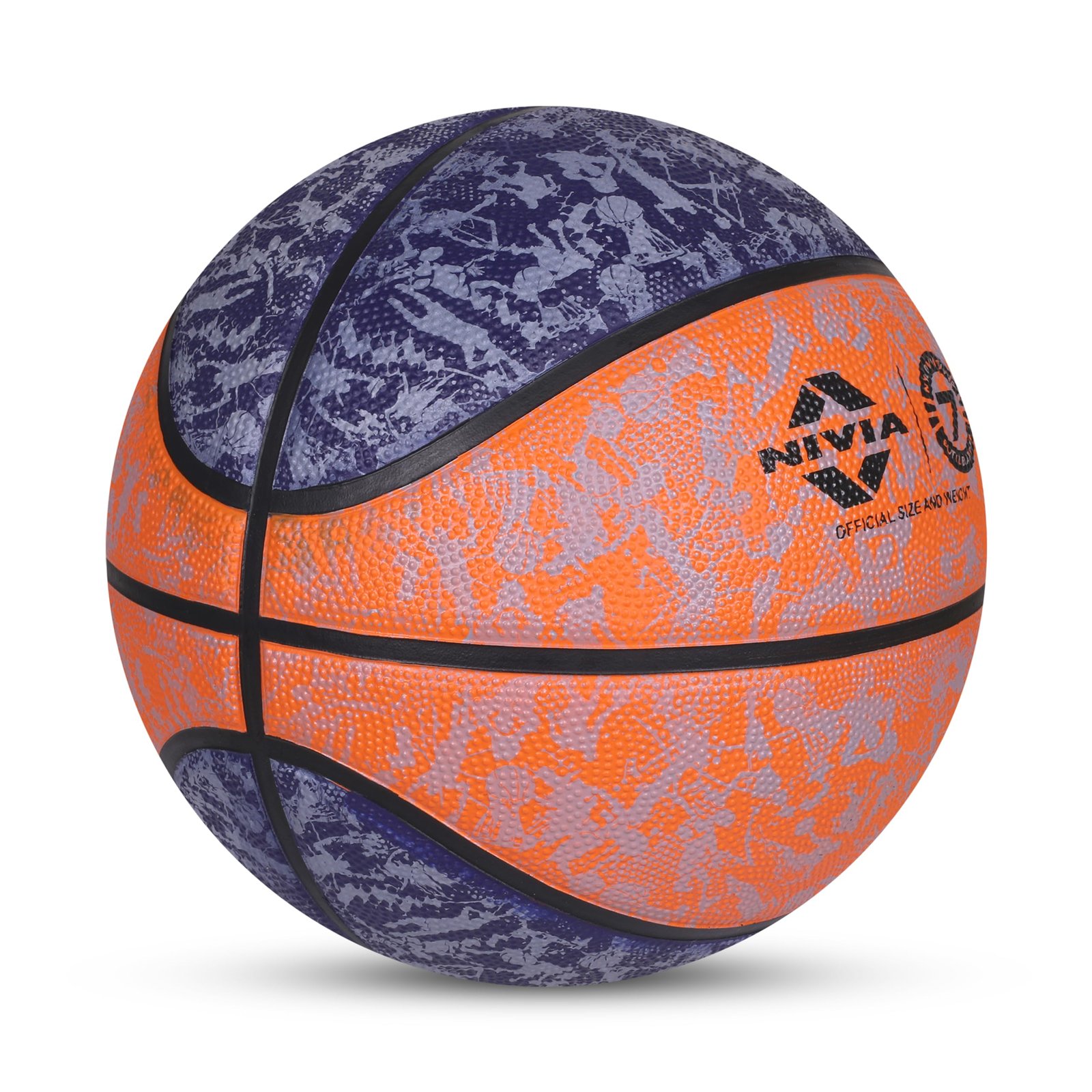 Nivia Graffiti Basketball, As per Basic Standard, 8 Panels, Molded Durable Rubber, Butyl Threadwounded Bladder, Made for Beginners, to Play on All Indoor & Outdoor Surfaces (Size - 7, Blue-Orange)