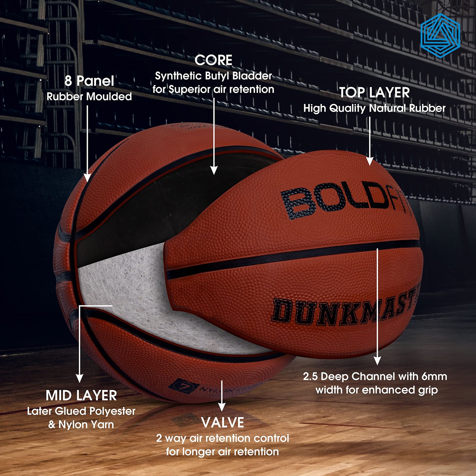 Boldfit Rubber Basketball Size 7 Professional, for Indoor-Outdoor Training for Players for Match Ball for Kids, Men Dunkmaster No 7, Brown