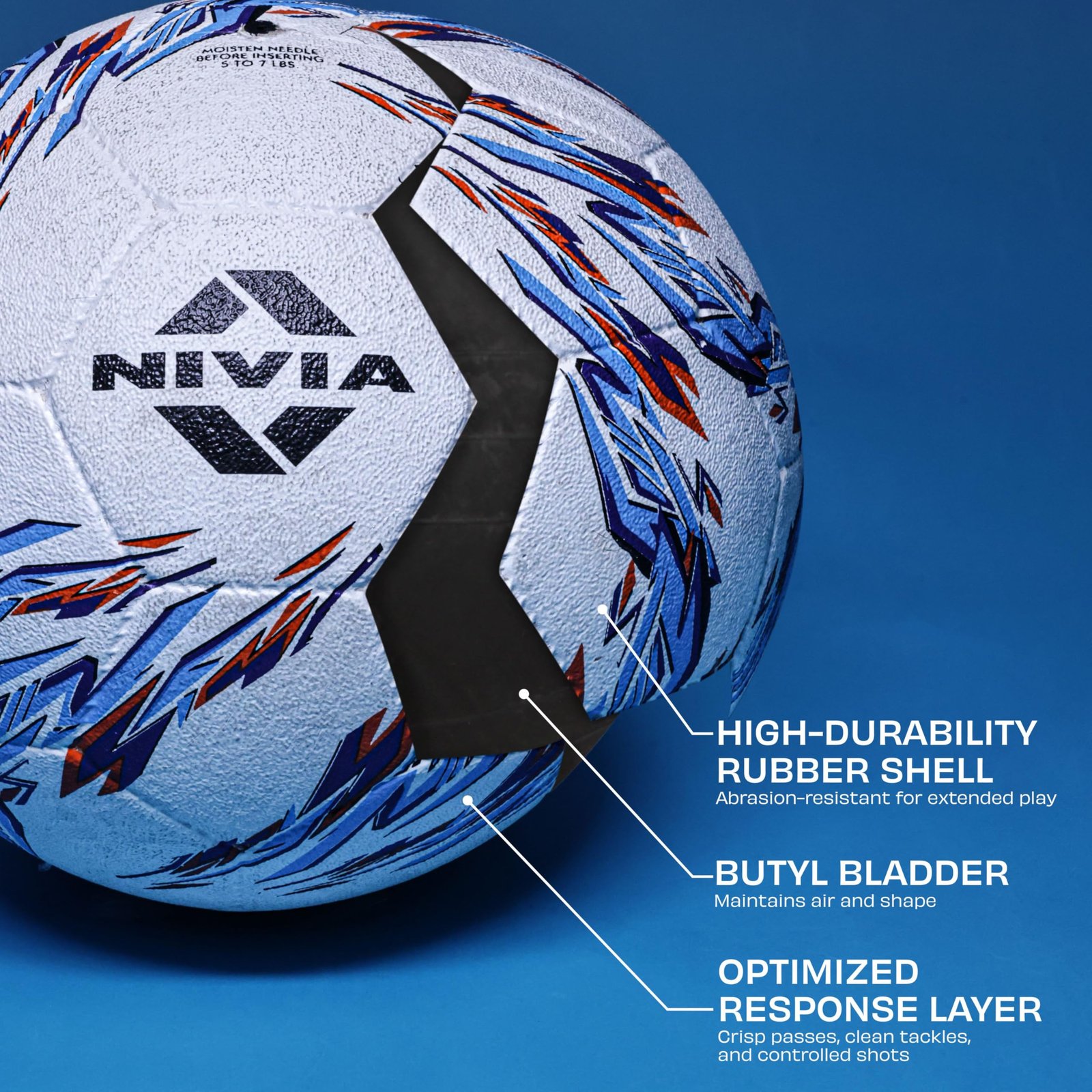 Nivia Storm 2.0 Football | Rubberized Moulded | Suitable for Hard Ground Without Grass, Wet & Grassy Ground & Artificial Turf | Training Ball | for Men/Women | Football Size - 5 (White/Blue)