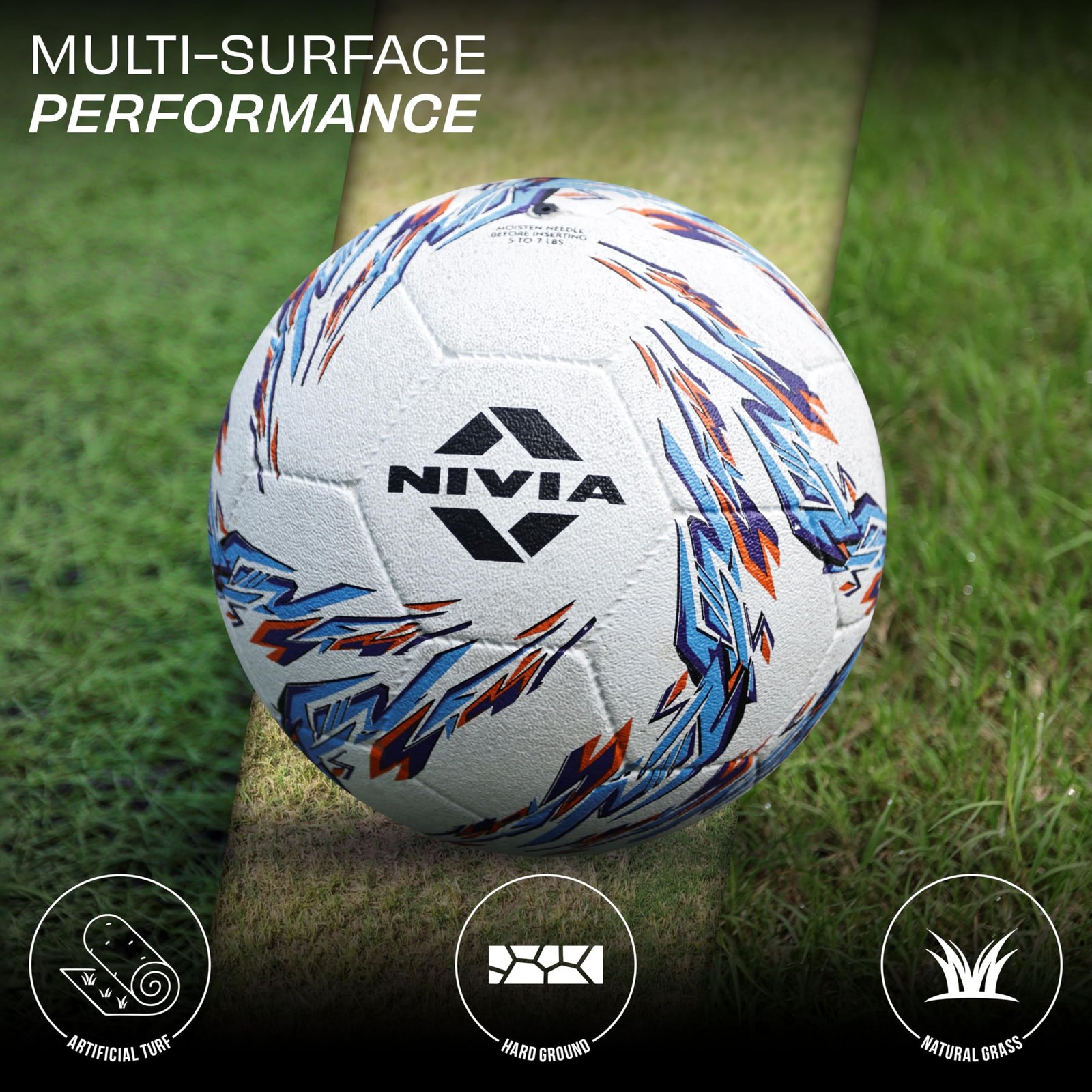 Nivia Storm 2.0 Football | Rubberized Moulded | Suitable for Hard Ground Without Grass, Wet & Grassy Ground & Artificial Turf | Training Ball | for Men/Women | Football Size - 5 (White/Blue)