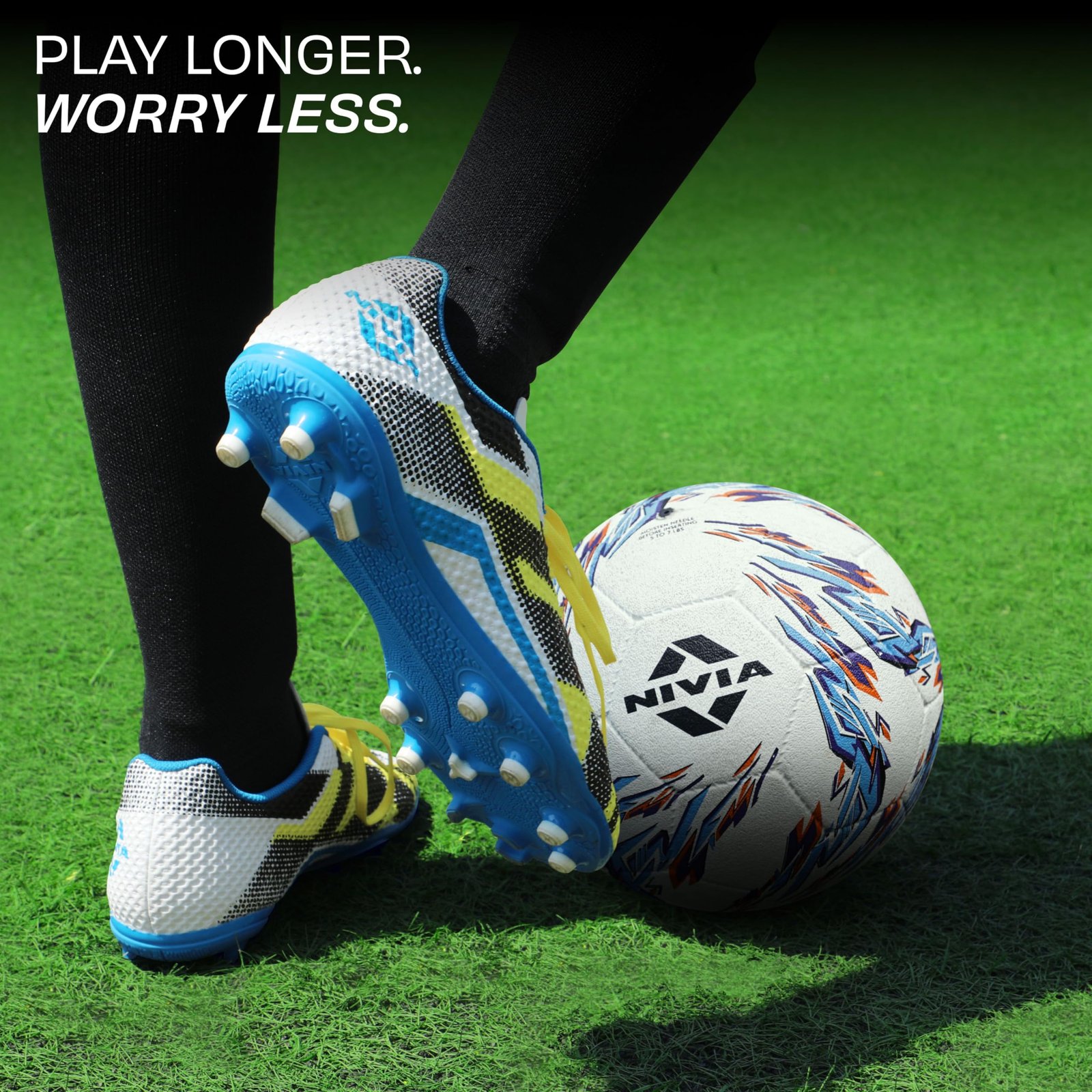 Nivia Storm 2.0 Football | Rubberized Moulded | Suitable for Hard Ground Without Grass, Wet & Grassy Ground & Artificial Turf | Training Ball | for Men/Women | Football Size - 5 (White/Blue)