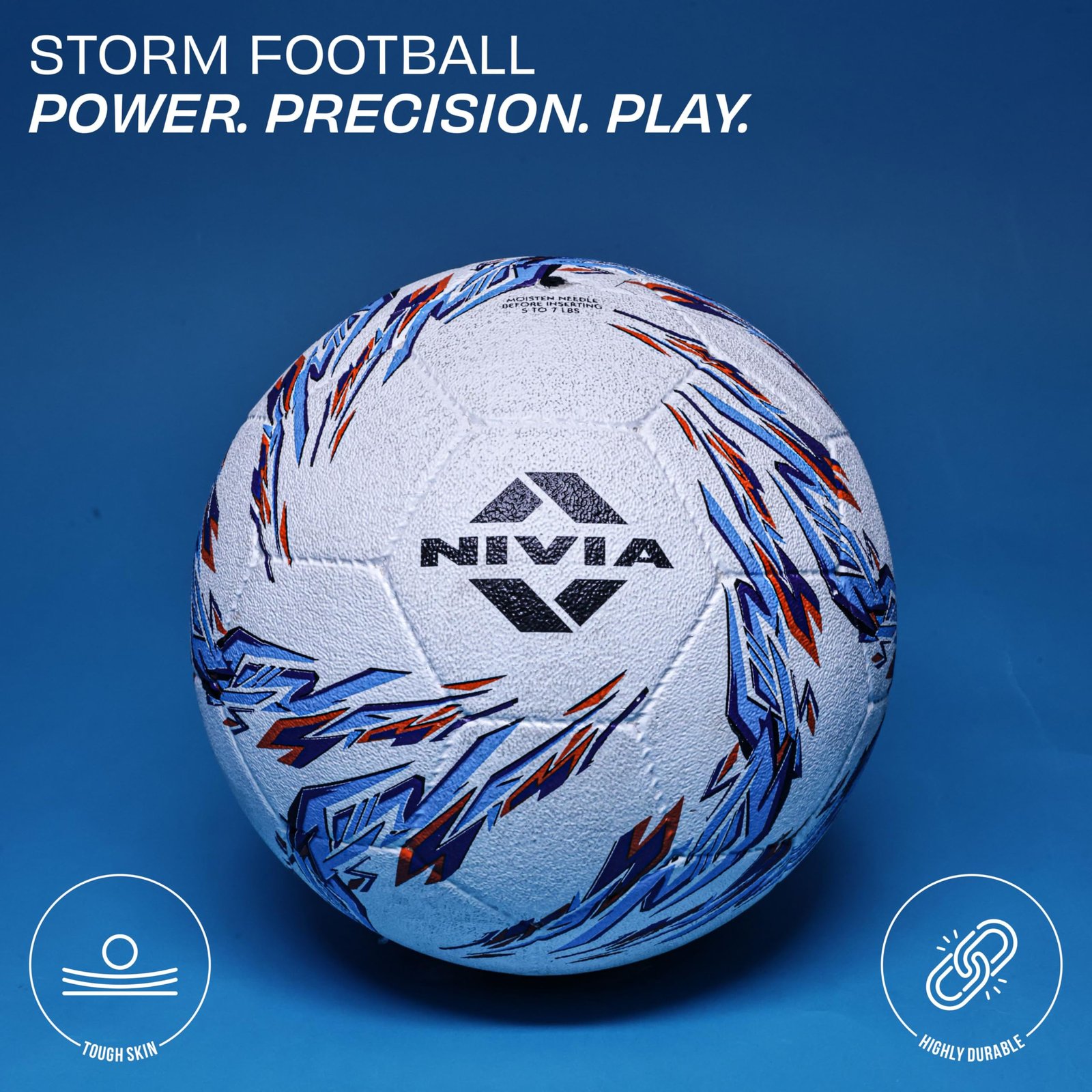 Nivia Storm 2.0 Football | Rubberized Moulded | Suitable for Hard Ground Without Grass, Wet & Grassy Ground & Artificial Turf | Training Ball | for Men/Women | Football Size - 5 (White/Blue)