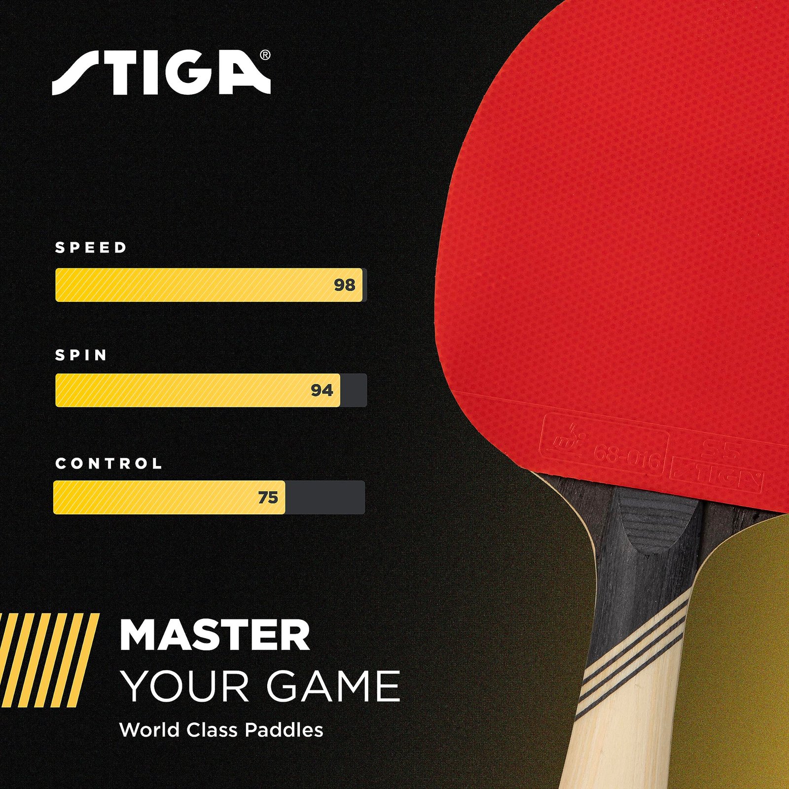 STIGA Carbon+ Ping Pong Paddle – 7-ply Extra Light Carbon Fiber Blade – 2mm Premium Sponge – Concave Pro Handle for Exceptional Grip – Performance Table Tennis Racket for Tournament-Level Play