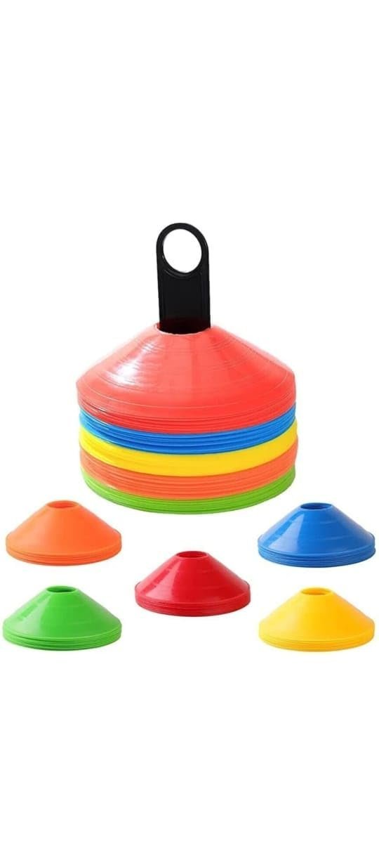 Disc Soccer Cones – Set of 50 Training Marker Cones for Soccer, Football, Sports, Agility Drills, Field Markers – Durable Plastic, Flexible, Stackable with Carry Holder for Coaches & Athletes (10)