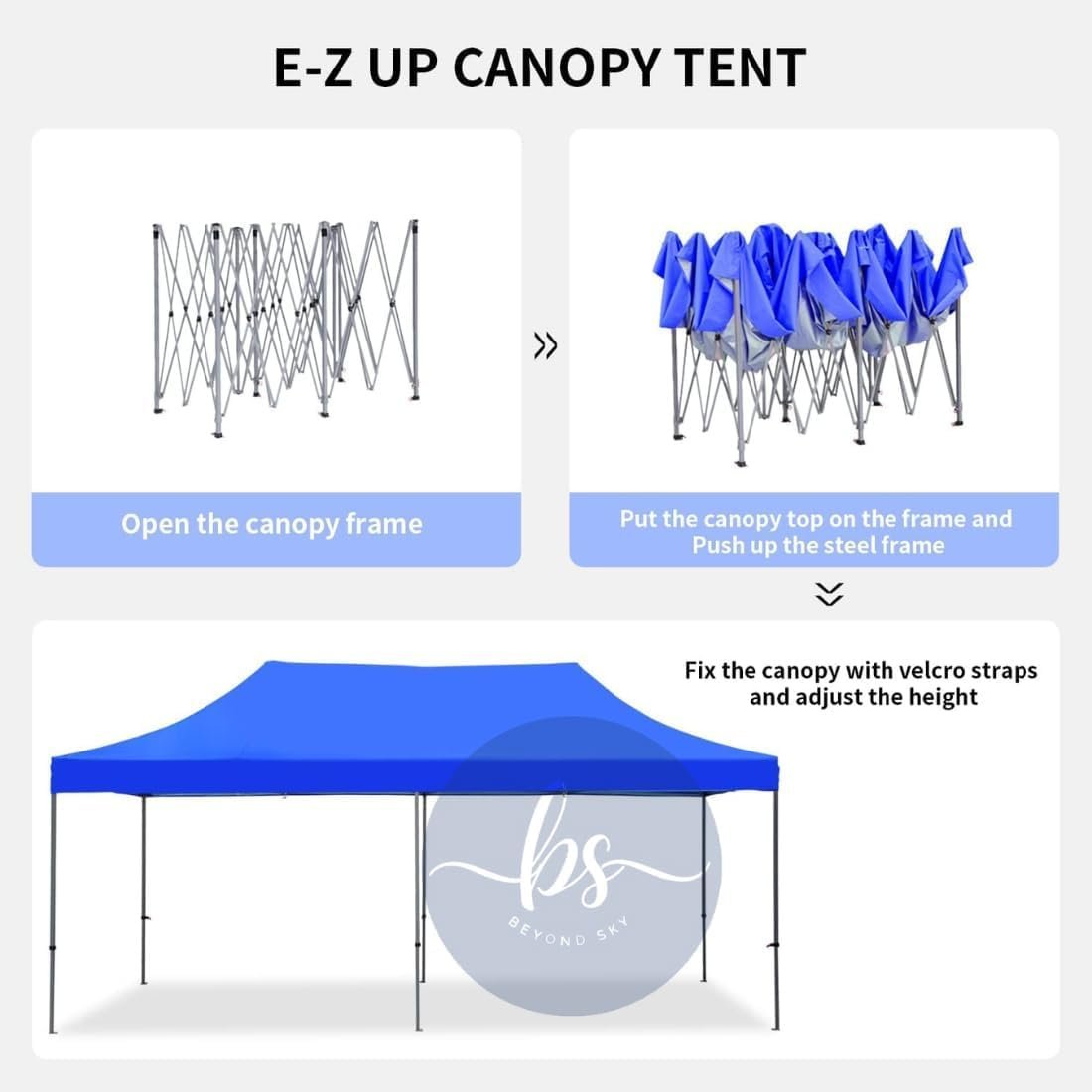 10 x 20 FT Pop Up Gazebo Canopy Tent with 3 Side Walls and Curtains, Heavy Duty Waterproof Outdoor Canopy, Height Adjustable Sun Shade for Garden, Terrace, Camping & Events, Blue (50 kg)