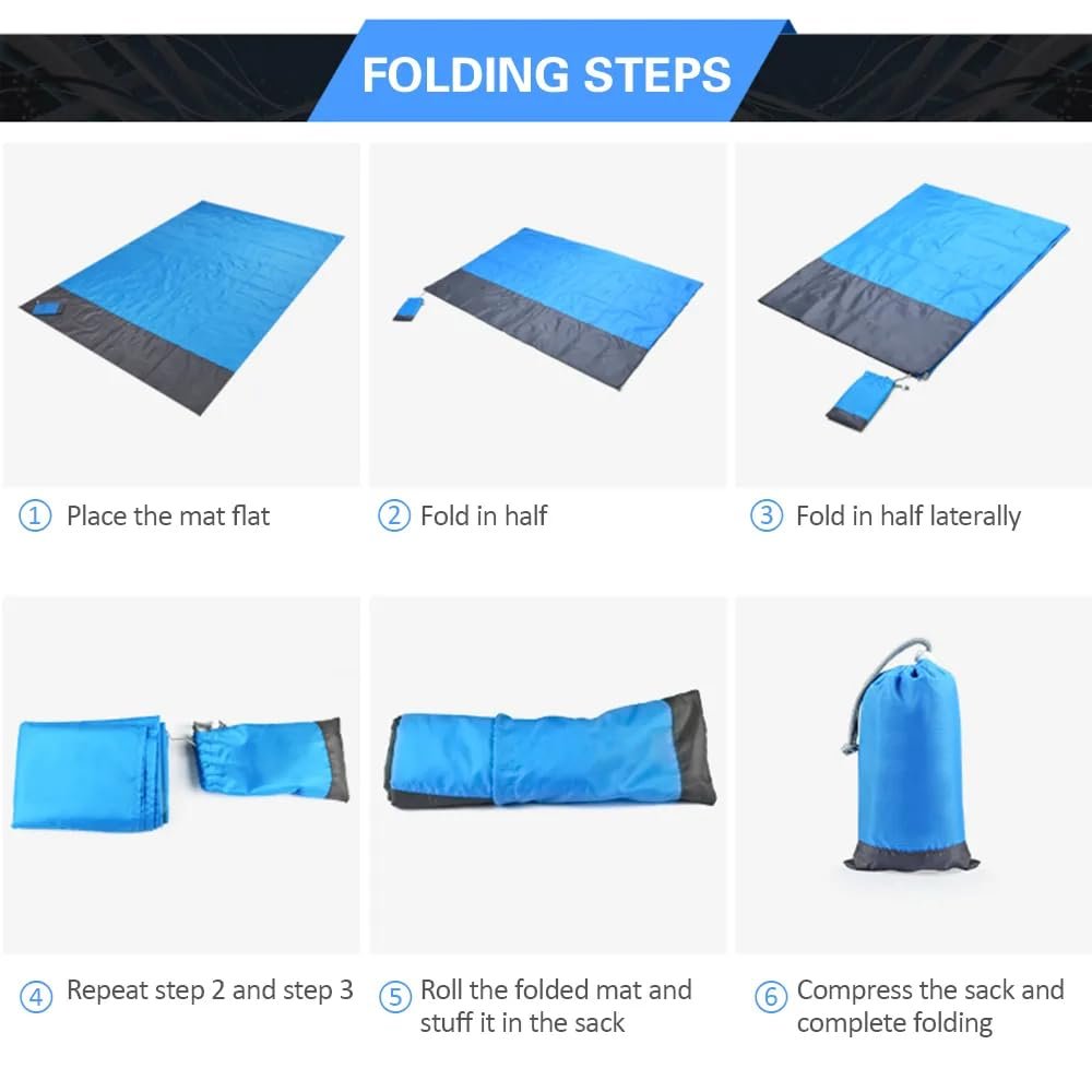 Polyester Picnic Mats Foldable Waterproof Outdoor Travel Camping Beach Mat Sand Proof Blankets with Portable Bag and 4 Fixed Nails for Family of 5 to 6 Persons (Multi Color)