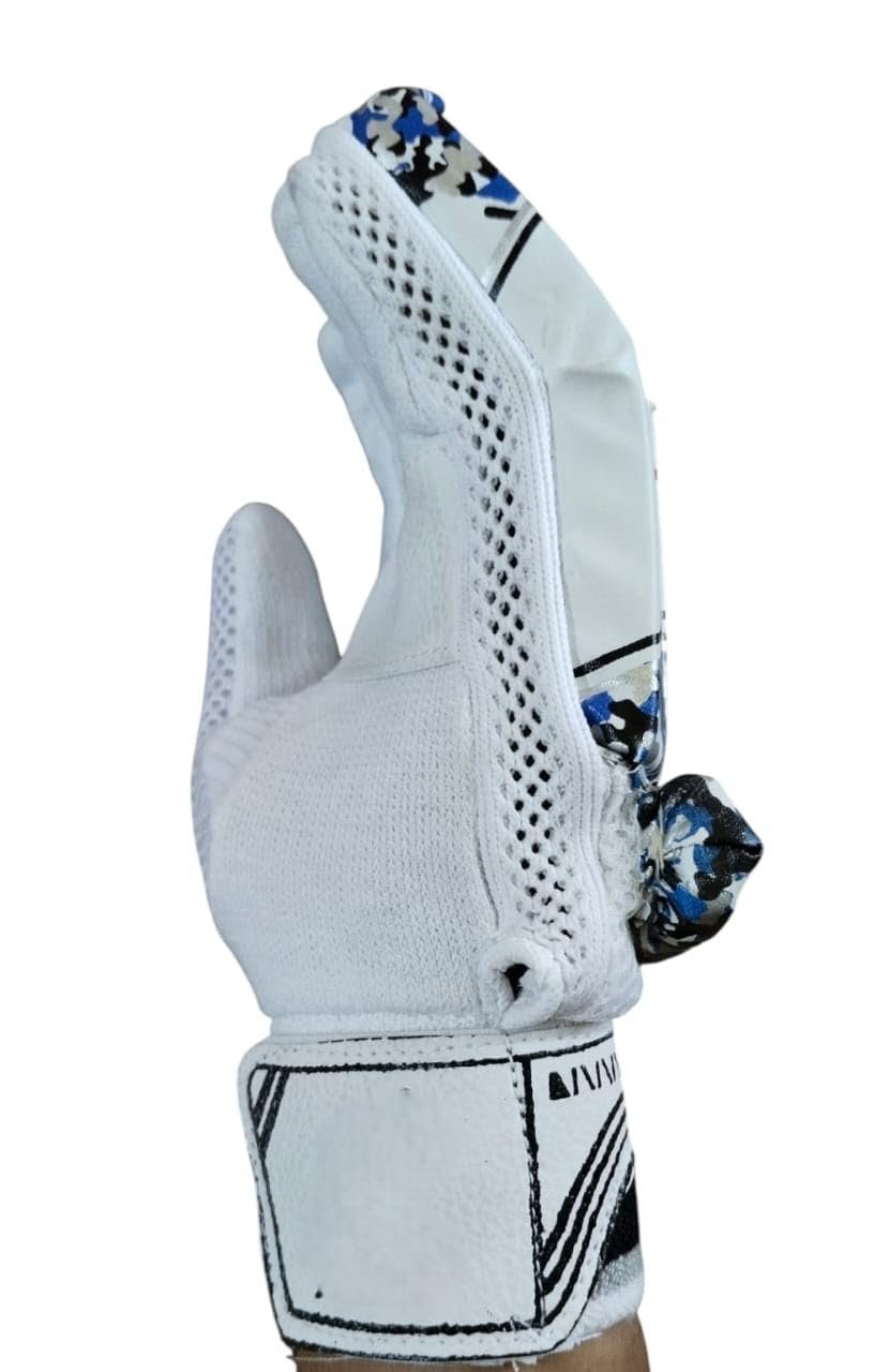 Cricket Club Boys (S) Super Batting Gloves Right Handed Lightweight- PVC Material,White Leather,Cotton Palm Best for Beginners- Moulded Fiber Shells with High Density Foam|White & Blue
