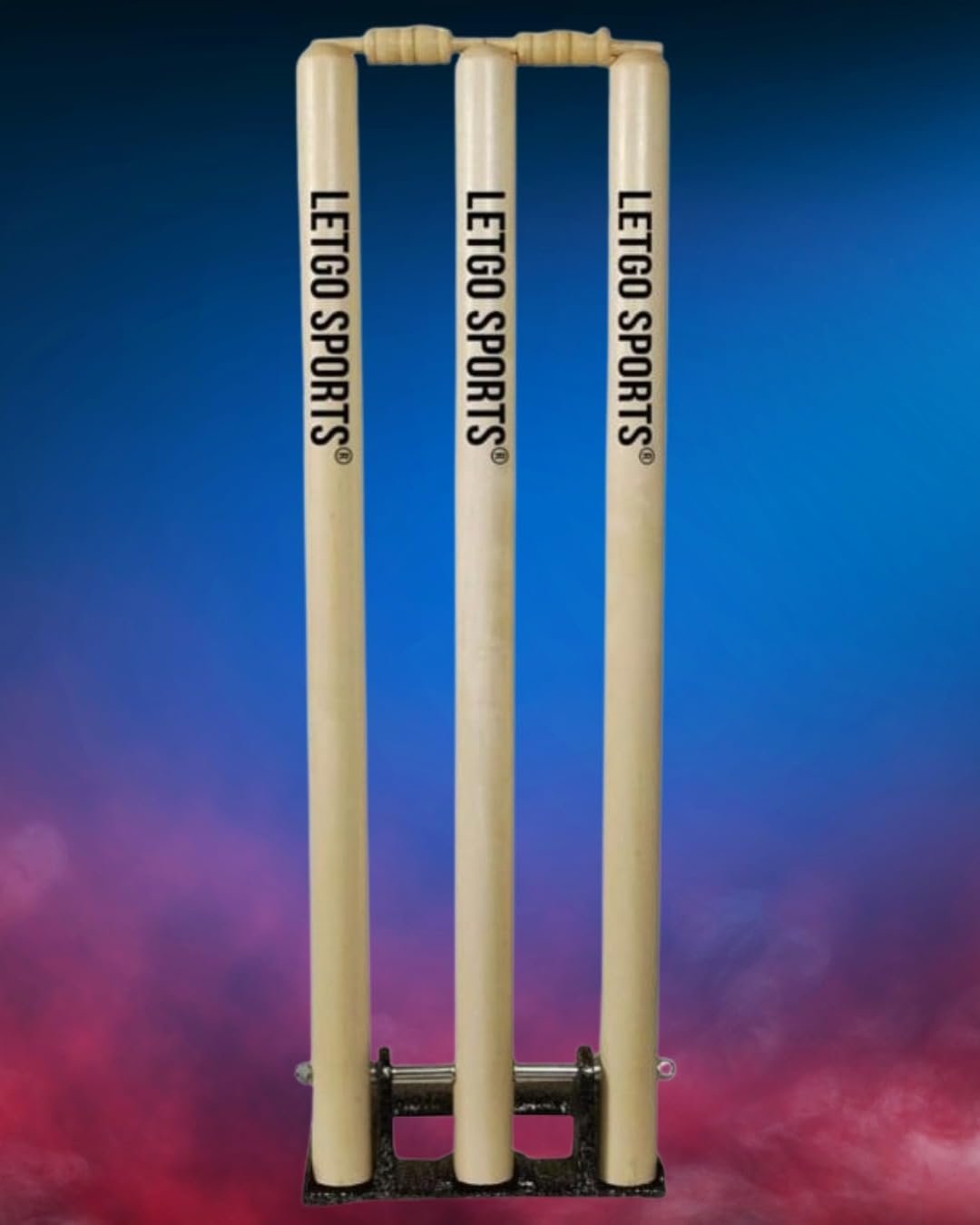 SpringPro Cricket Stumps Set, Wooden, with Bails and Base, Professional Quality, Natural Finish