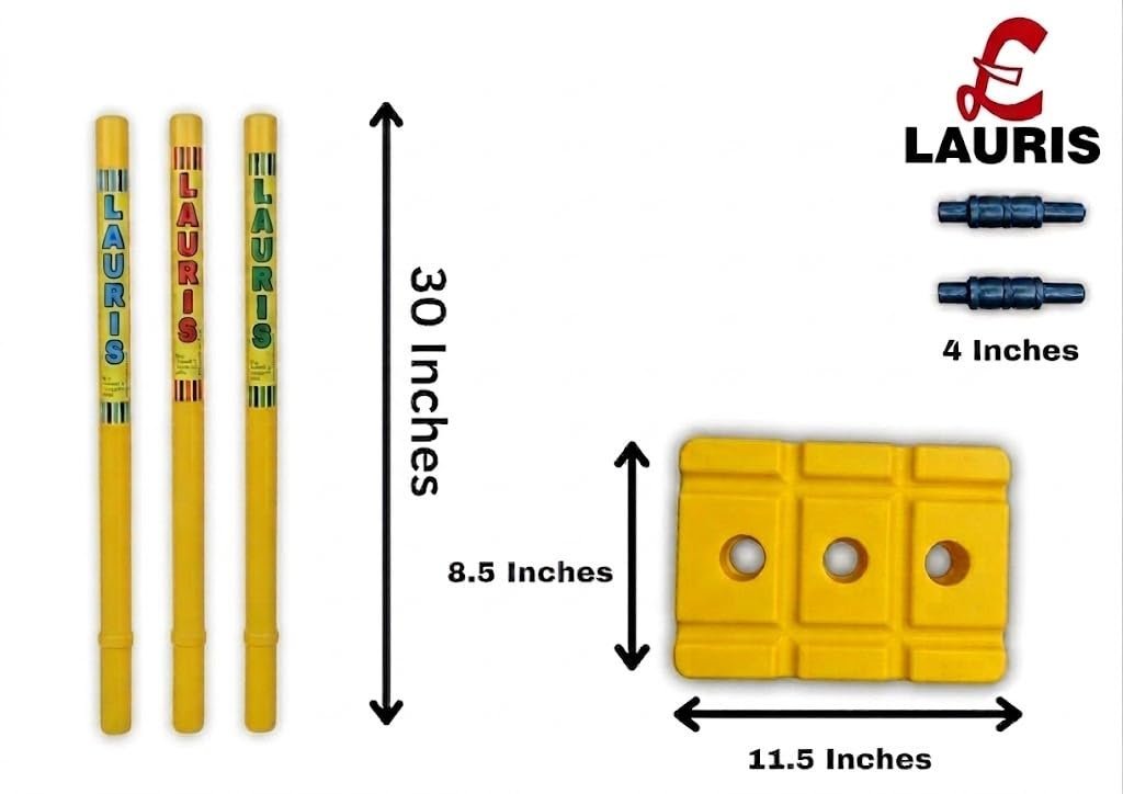 Lauris Cricket Plastic Wickets Stump Set Full Size with Bails Tied to Stumps Size 29 inchess