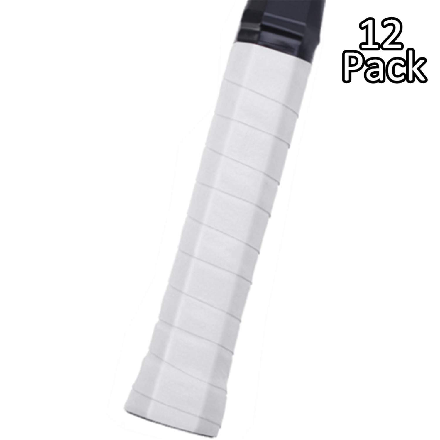 12 Pieces Tennis Badminton Racket Overgrips for Anti-Slip and Absorbent Grip (White)