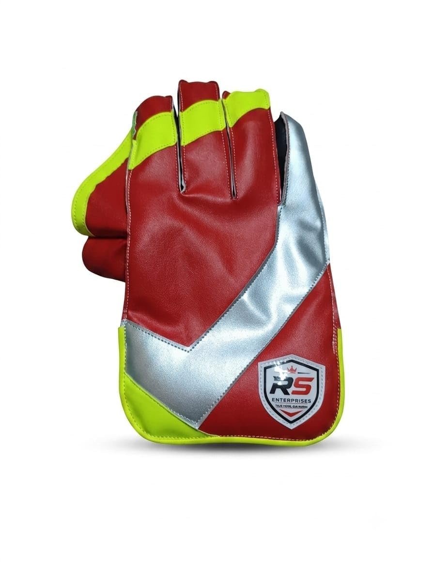Premium Cricket Wicket Keeping Gloves Red, Green & Silver