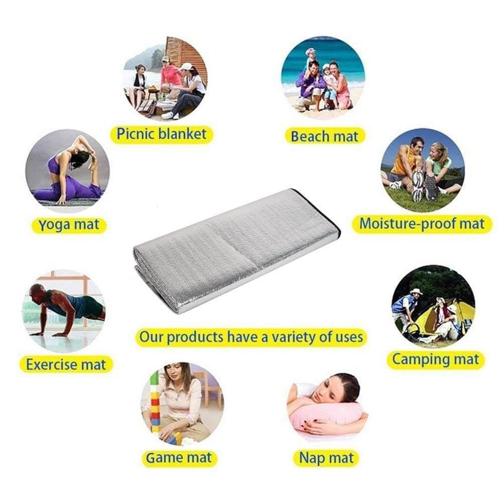 Camping Tent Mat, 2 x 2 Meters, Waterproof Aluminium Foil Sleeping Pad, Foldable Ground Sheet for Outdoor Hiking (Aluminium Picnic MAT, 150 x 100cm)