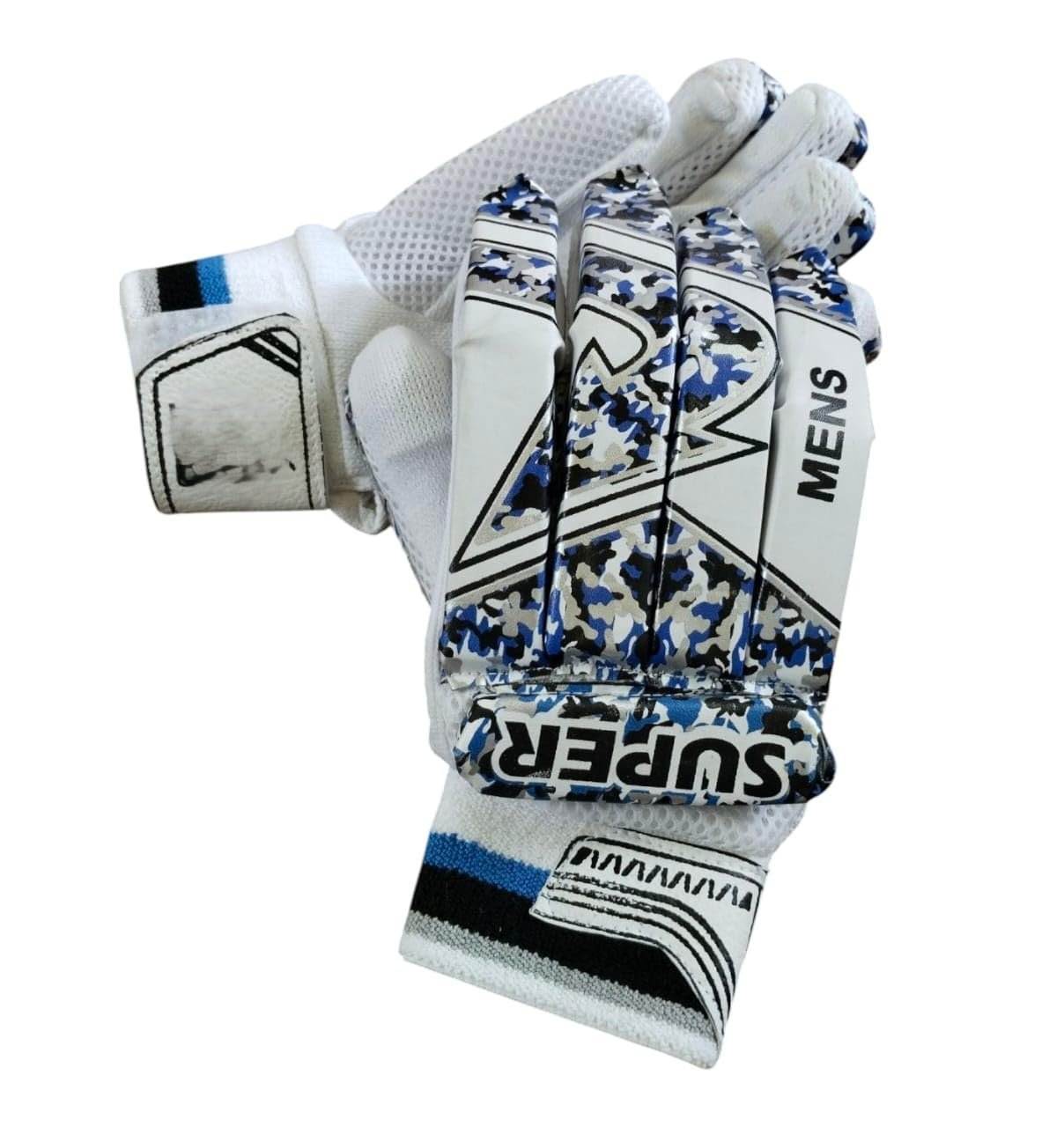 Cricket Club Boys (S) Super Batting Gloves Right Handed Lightweight- PVC Material,White Leather,Cotton Palm Best for Beginners- Moulded Fiber Shells with High Density Foam|White & Blue