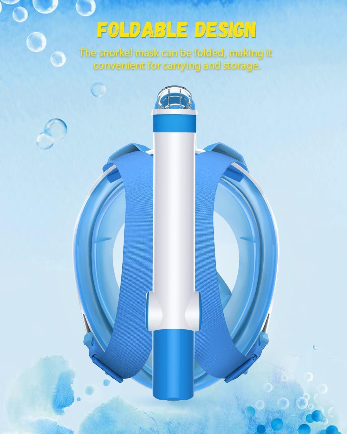 Full Face Snorkeling Mask Diving Gear - Latest Dry Top System,180 Degree Panoramic View Snorkeling Mask with Camera Mount,Safe Breathing,Anti-Leak Anti-Fog-Swim Fins (Blue - Large/X-Large)