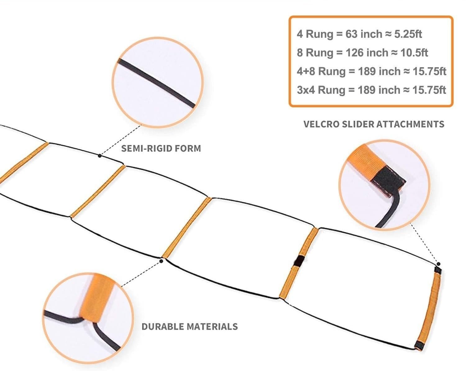 Agility Speed Ladder Agility Training Equipment, Soccer Speed Ladder, Football Footwork Ladder, Workout Ladder | Foldable Tangle Free (Agility Ladder, Orange, 11 Feet 8 Rungs)