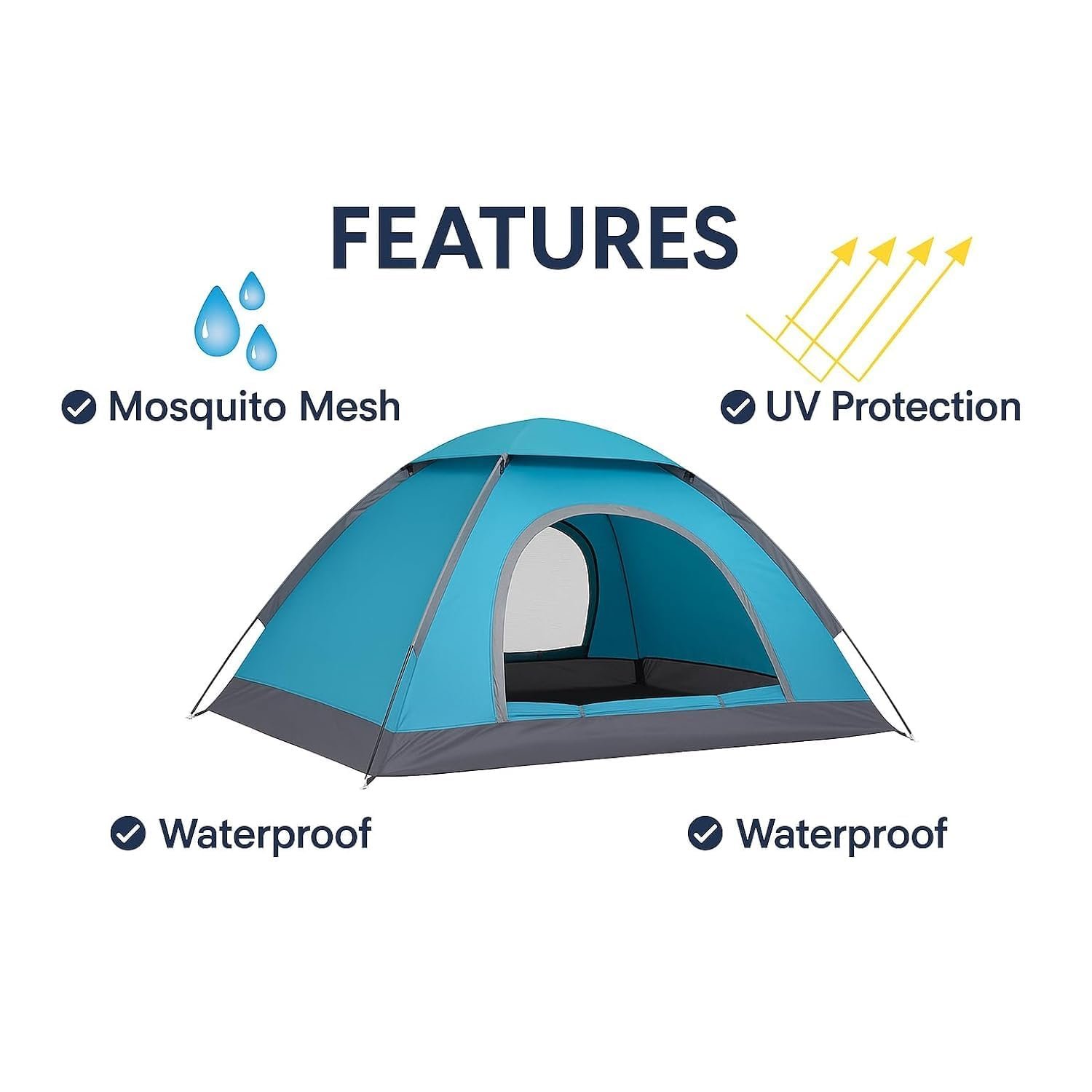 Portable Tent for Camping | 5-10 Minutes Easy Setup for Picnic, Hiking, Trekking | Waterproof and Windproof Travelling Tent | Superior Air Ventilation, Multicolor (4 Person Tent)