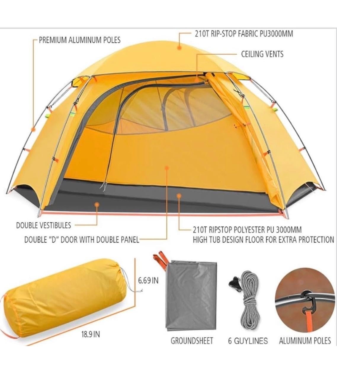 Waterproof Lightweight Dome Camping Tent for 2-3 People Hiking, Trekking, Travel and Outdoor Use