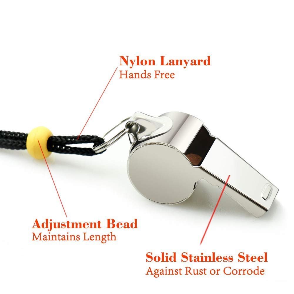 ® Stainless Steel Whistle with Lanyard, Loud Metal Whistle for Sports Coach & Kids, Durable Silver Football Referee Whistle for Training, School, Gym & Outdoor Use
