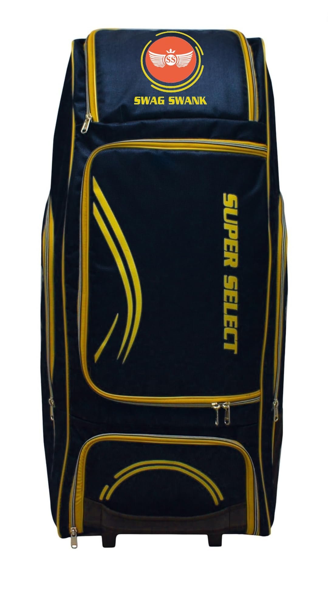 Swag Swank Super Select Cricket Kit Bag, Black with Gold Trim, Large Wheeled Equipment Duffle