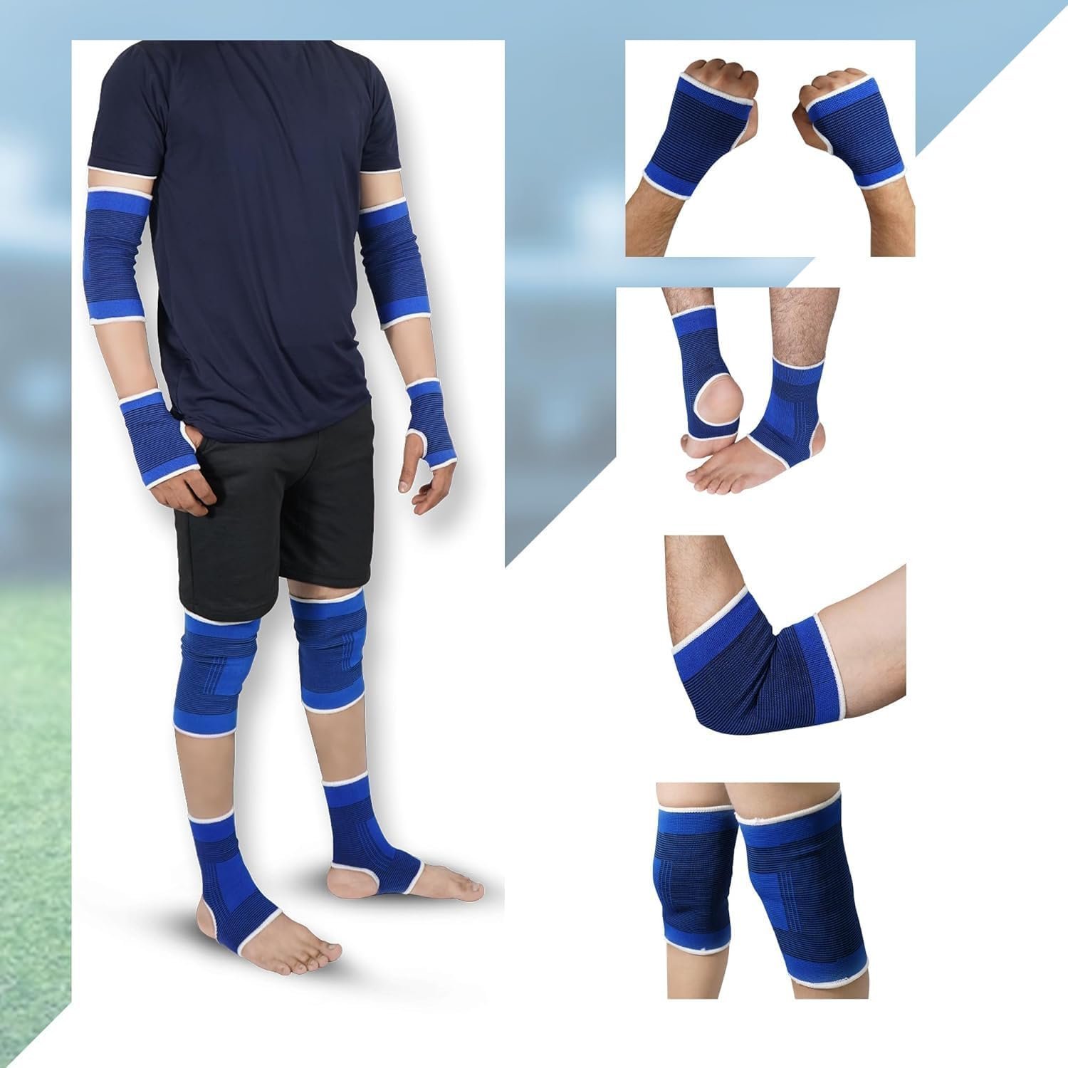 4pcs Sports Protective Gear Set, Knee/Palm/Ankle/Elbow Guards, For Football, Basketball Training, And More Sports