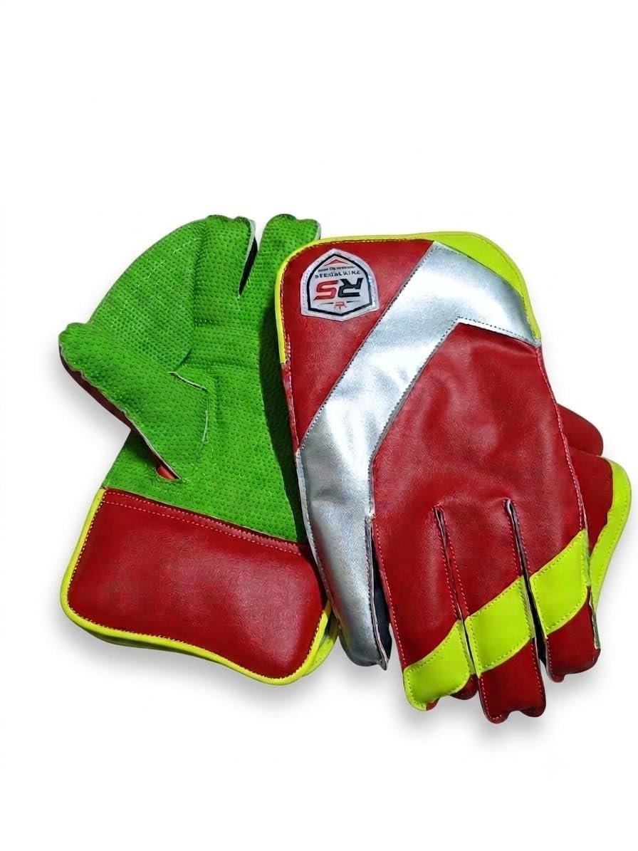 Premium Cricket Wicket Keeping Gloves Red, Green & Silver