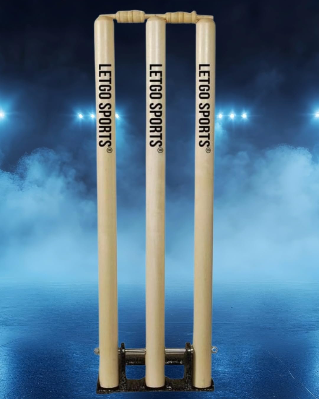 SpringPro Cricket Stumps Set, Wooden, with Bails and Base, Professional Quality, Natural Finish