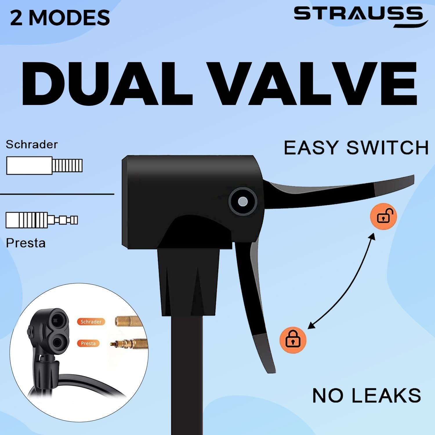 Bicycle Air Pump with Needle & Dual Valve | 30 CM Long | Portable Pump with 2 Modes, Ideal for Inflating Bicycle, Swimming Rings | Sturdy Base & Ergonomic Handle, (Black)