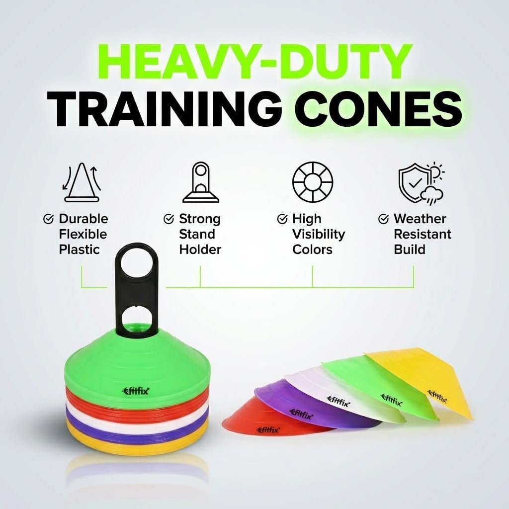® Disc Cones Set | Space Marker Cones 2" Height- Agility Training Cones for Cricket, Exercise, Kids Activity, Sports | Football Cones Set with Stand, Carry Bag (Pack of 30 Multicolour Colour)