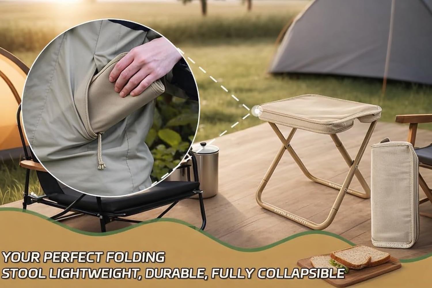 Mini Foldable Chairs | Folding Camping Chairs, Portable Camping Chair with Zipper Carry Bag | Lightweight Outdoor Chair | Compact Travel Stool for Picnic Trekking Garden & Outdoor Activity