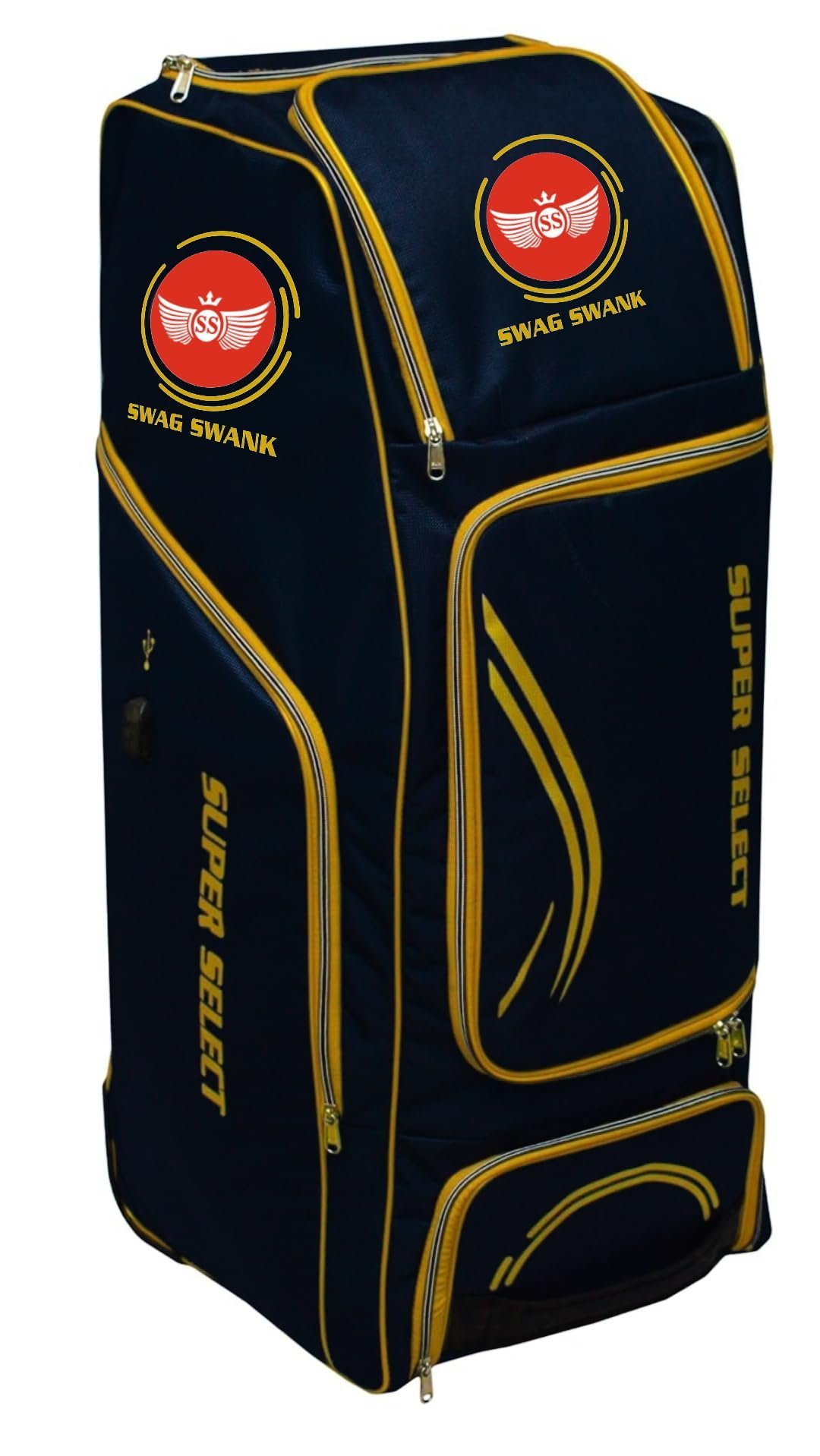 Swag Swank Super Select Cricket Kit Bag, Black with Gold Trim, Large Wheeled Equipment Duffle