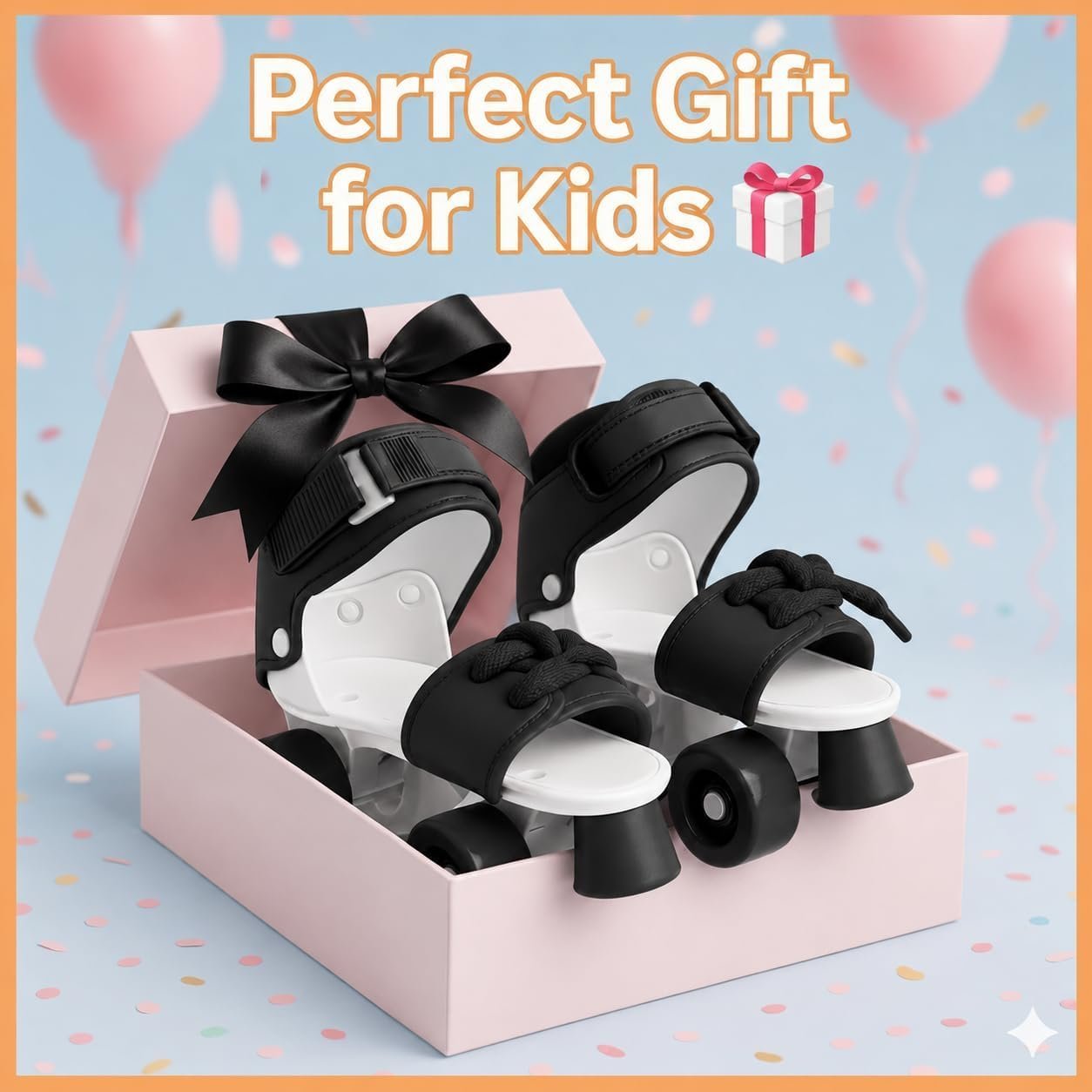Latest Designed Unisex Roller Skates for Kids Age Group 5-15 Years Adjustable 4 Wheels Inline Skating Shoes - Minimum Size 17 cm and Maximum Size 23 cm (Black)