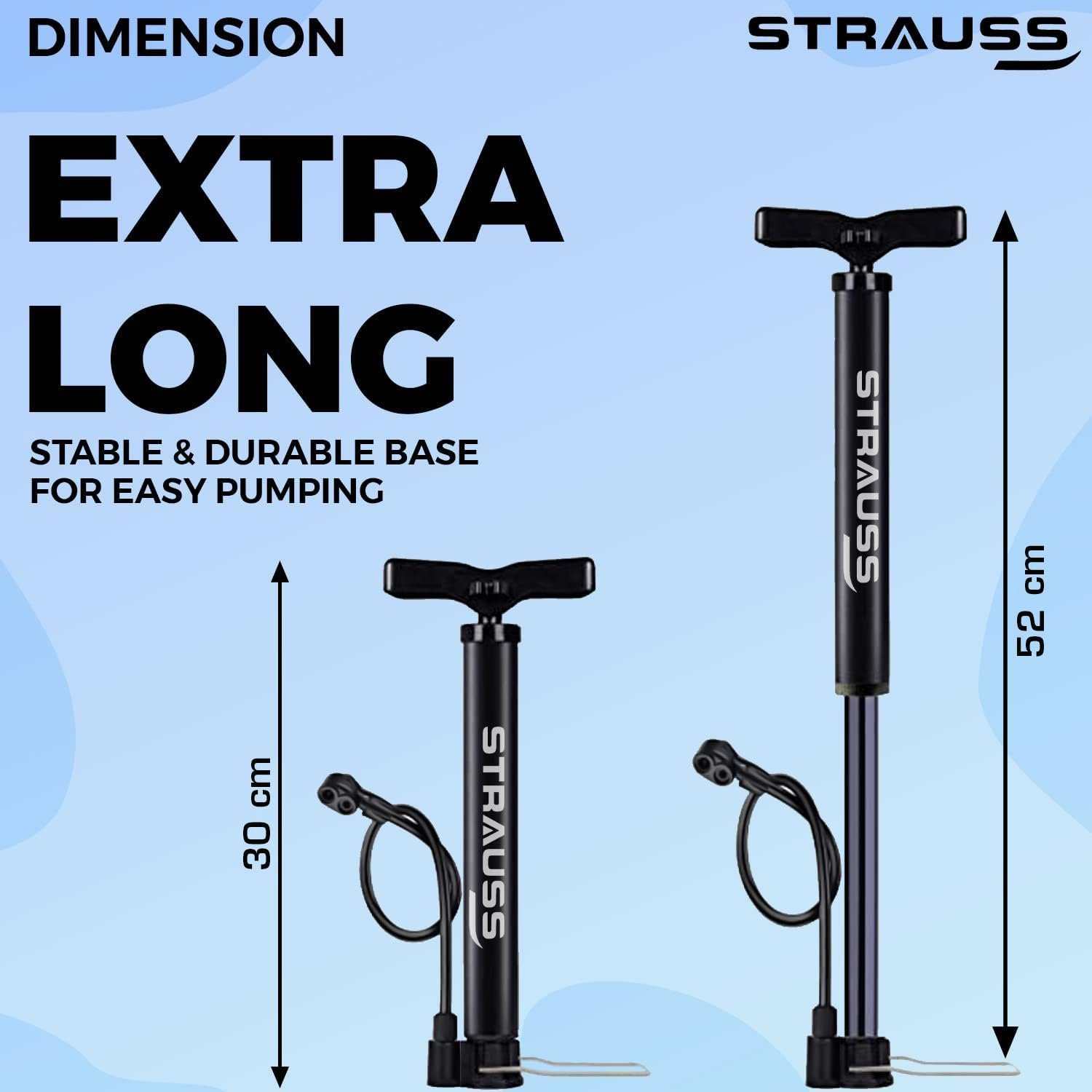 Bicycle Air Pump with Needle & Dual Valve | 30 CM Long | Portable Pump with 2 Modes, Ideal for Inflating Bicycle, Swimming Rings | Sturdy Base & Ergonomic Handle, (Black)