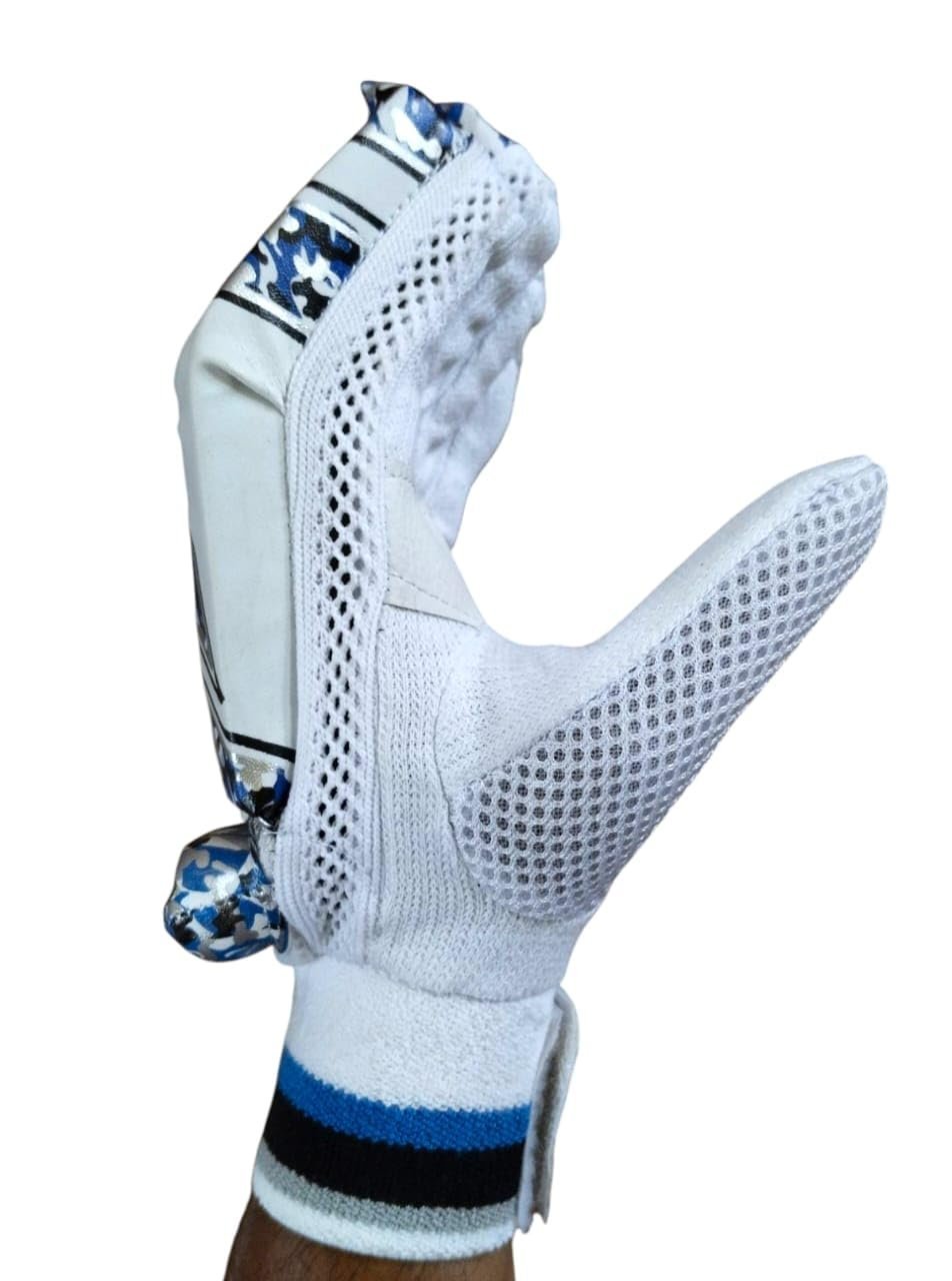 Cricket Club Boys (S) Super Batting Gloves Right Handed Lightweight- PVC Material,White Leather,Cotton Palm Best for Beginners- Moulded Fiber Shells with High Density Foam|White & Blue