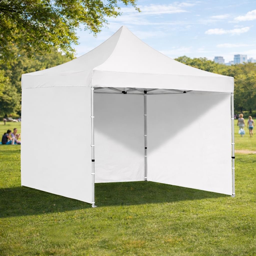 10 x 10 FT Pop Up Gazebo Canopy Tent with 3 Side Walls and Curtains, Heavy Duty Waterproof Outdoor Canopy, Height Adjustable Sun Shade for Garden, Terrace, Camping & Events, White (30 kg)