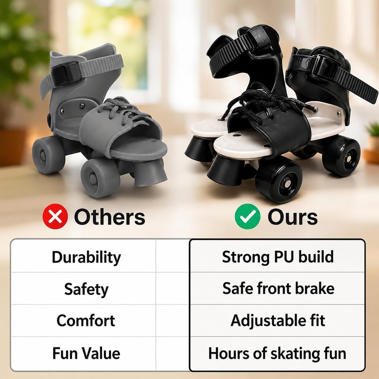 Latest Designed Unisex Roller Skates for Kids Age Group 5-15 Years Adjustable 4 Wheels Inline Skating Shoes - Minimum Size 17 cm and Maximum Size 23 cm (Black)