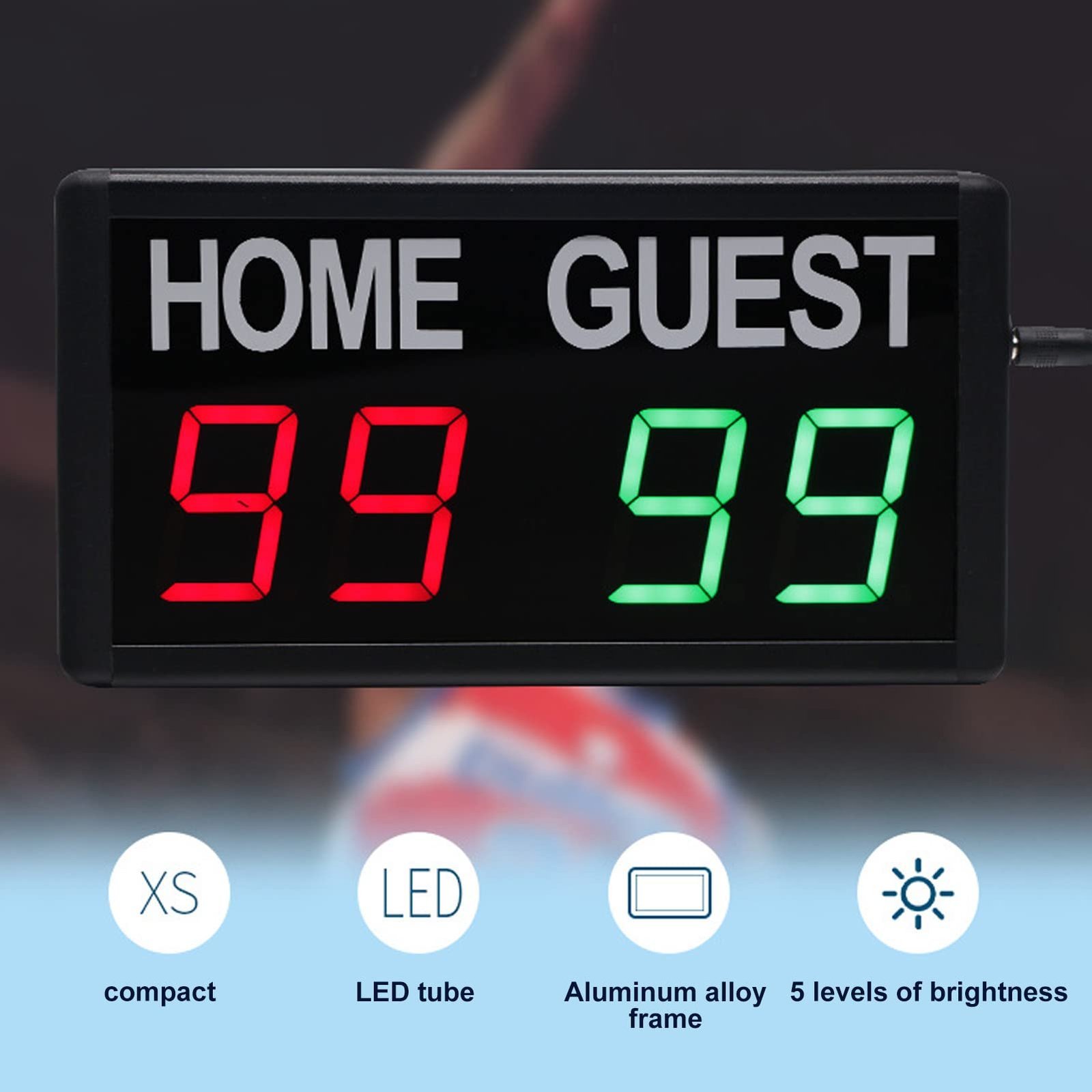 LED Scoreboard, Electronic Basketball Score Keeper with 2.4G Remote Control, 5 Gear LED Digital Tabletop Scoreboard for Football Ping Pong Tennis Indoor Games