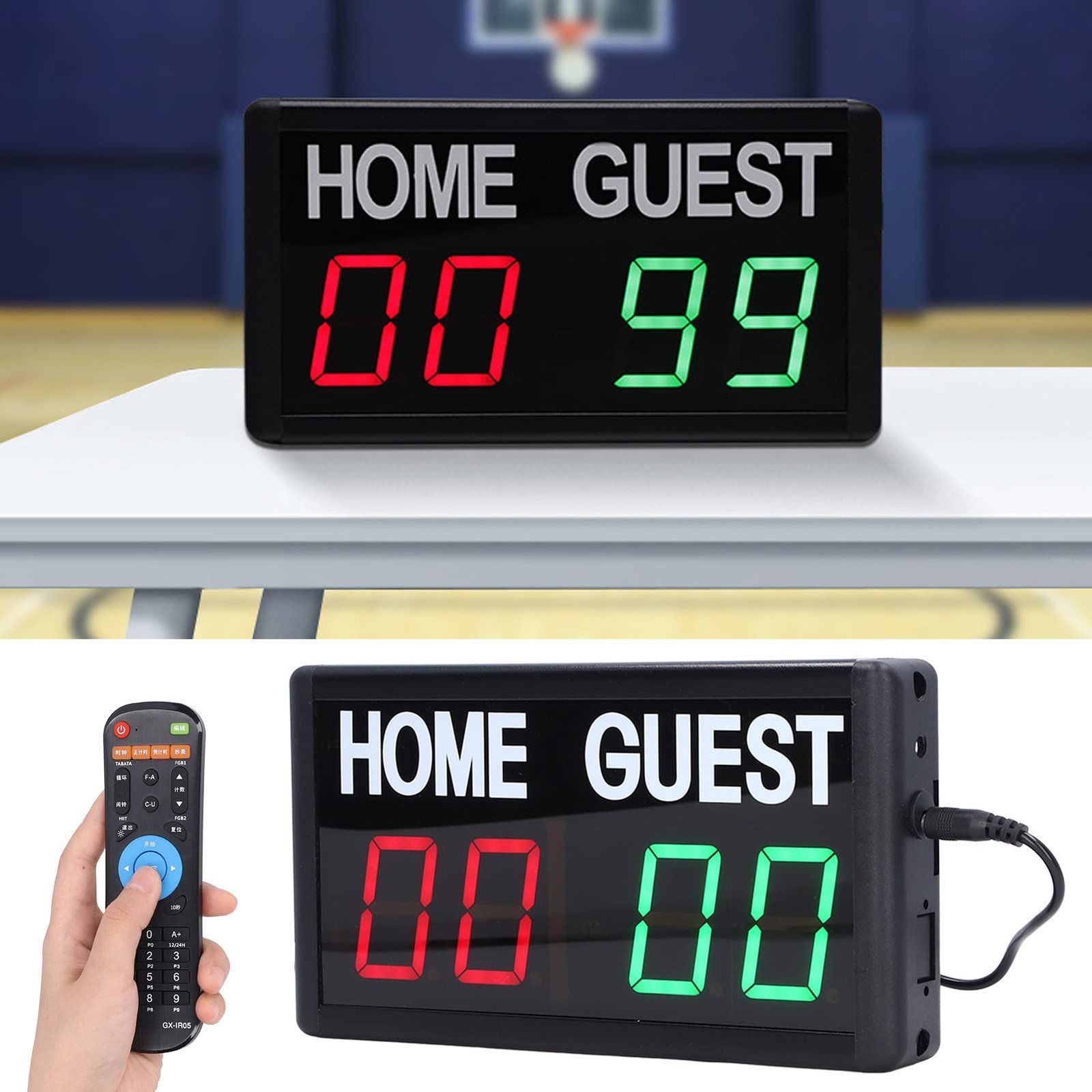 LED Scoreboard, Electronic Basketball Score Keeper with 2.4G Remote Control, 5 Gear LED Digital Tabletop Scoreboard for Football Ping Pong Tennis Indoor Games