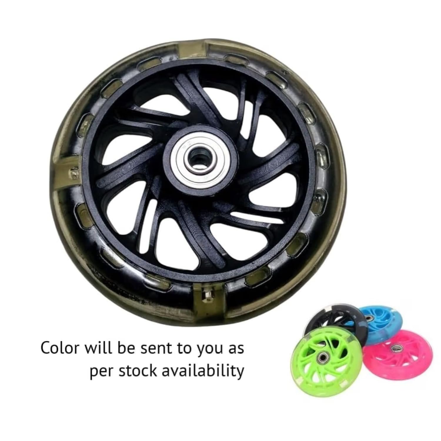 Kick Scooter Replacement Wheel with Bearing, Core with Clear Rim, Single Pack